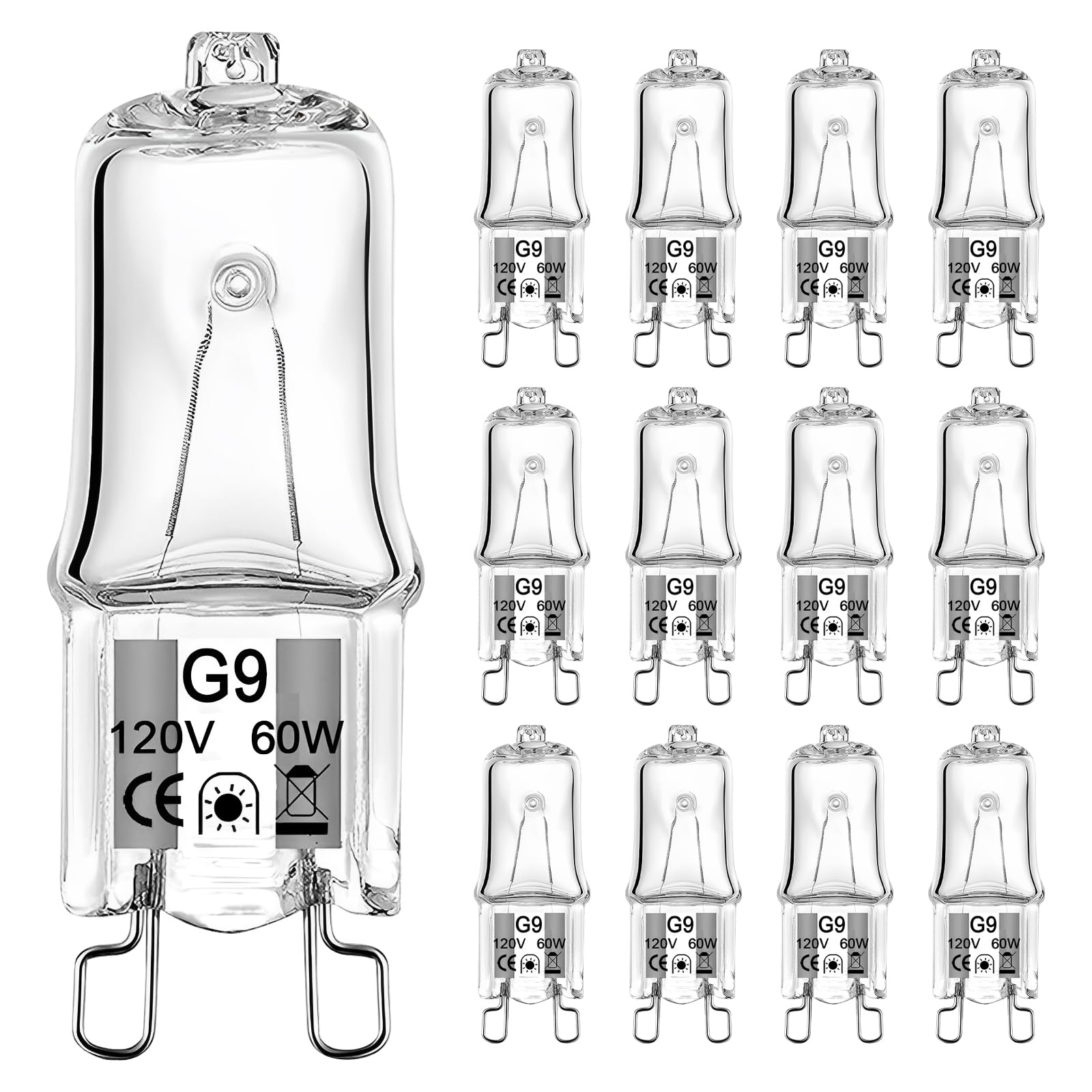 Gaormii G9 Halogen Light Bulbs 60W 12 Pack Dimmable 2700K Warm White Glass 2 Pin Base for Chandeliers and Cabinet Lights