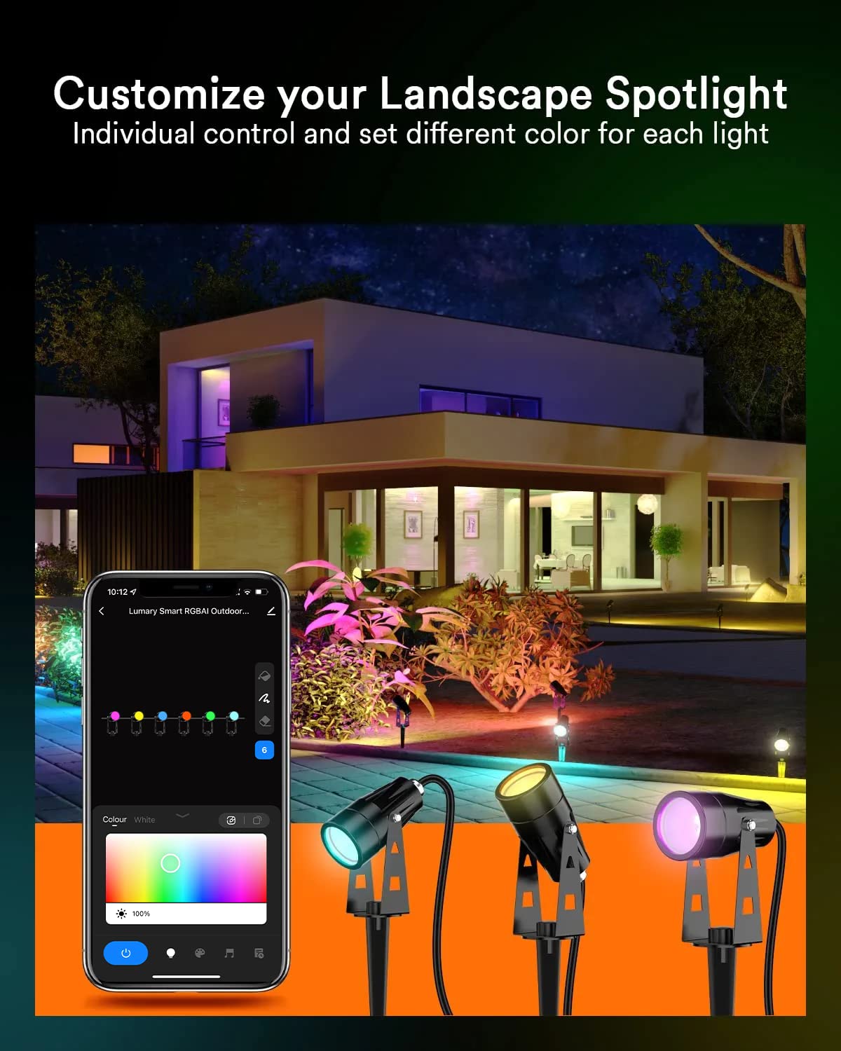 Lumary 56Ft Smart Landscape Lights, Waterproof Color Changing Spotlights, Wifi & Alexa Control