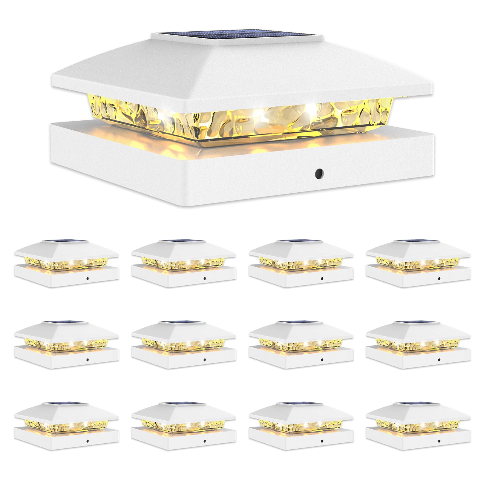 VOLISUN 4x4 Solar Cap Light 12Pack - White Deck Fence Post Lights, Outdoor Waterproof for Wood/Vinyl, Warm White for Garden/Pati