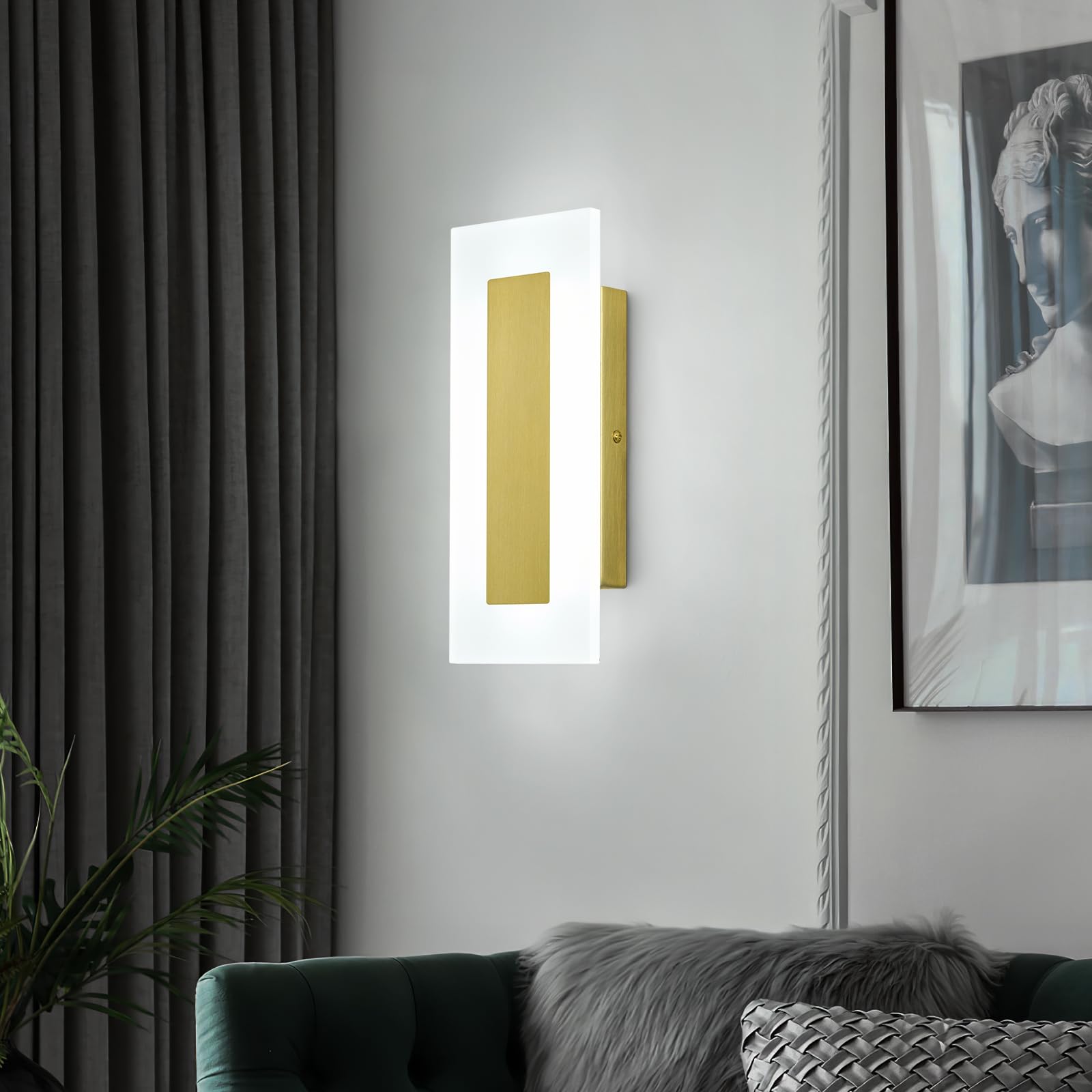 BNHHLZ Modern Acrylic Wall Sconces Set of Two Dimmable 9W 6000K Cool White Gold Lighting for Bedroom Living Room Staircase