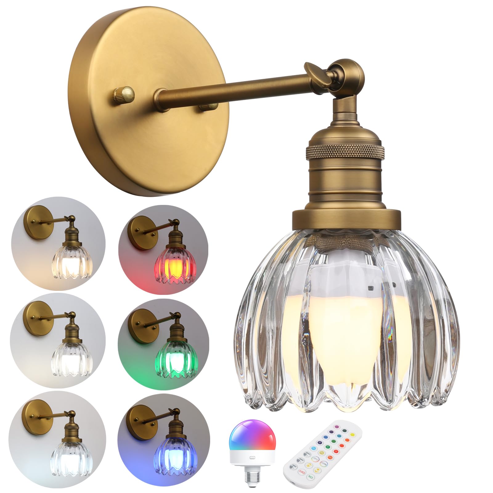 Phansthy Vintage Wall Sconce, USB Rechargeable, 12 RGB Remote, Metal, Antique, Model FZUS335-D