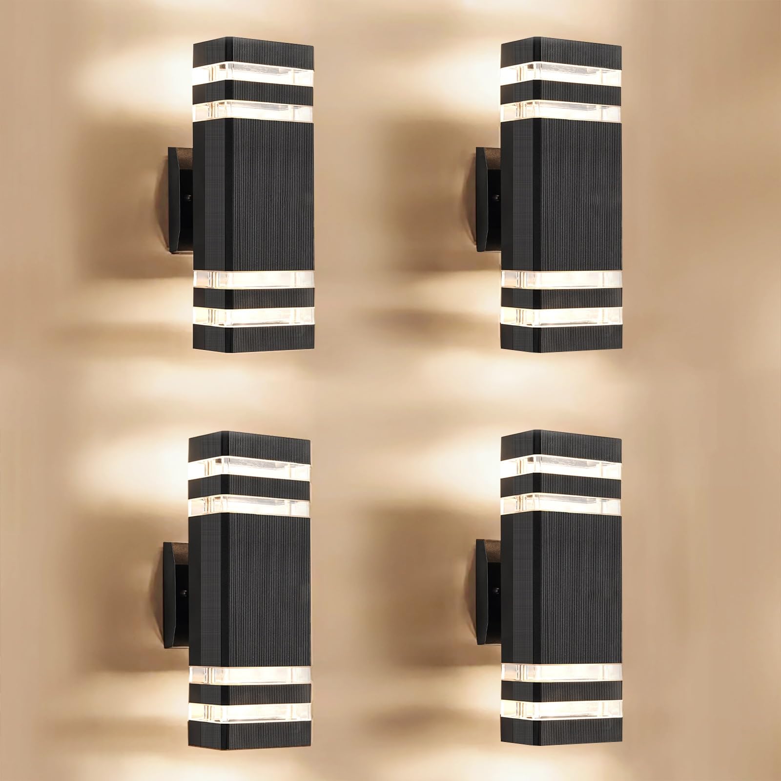 OUTKEIEI 4-Pack Outdoor Wall Lights  LED Modern Black Exterior Light Wall Mount  Simple Aluminum Waterproof Porch Wall Sconces for Outside House Garage Garden