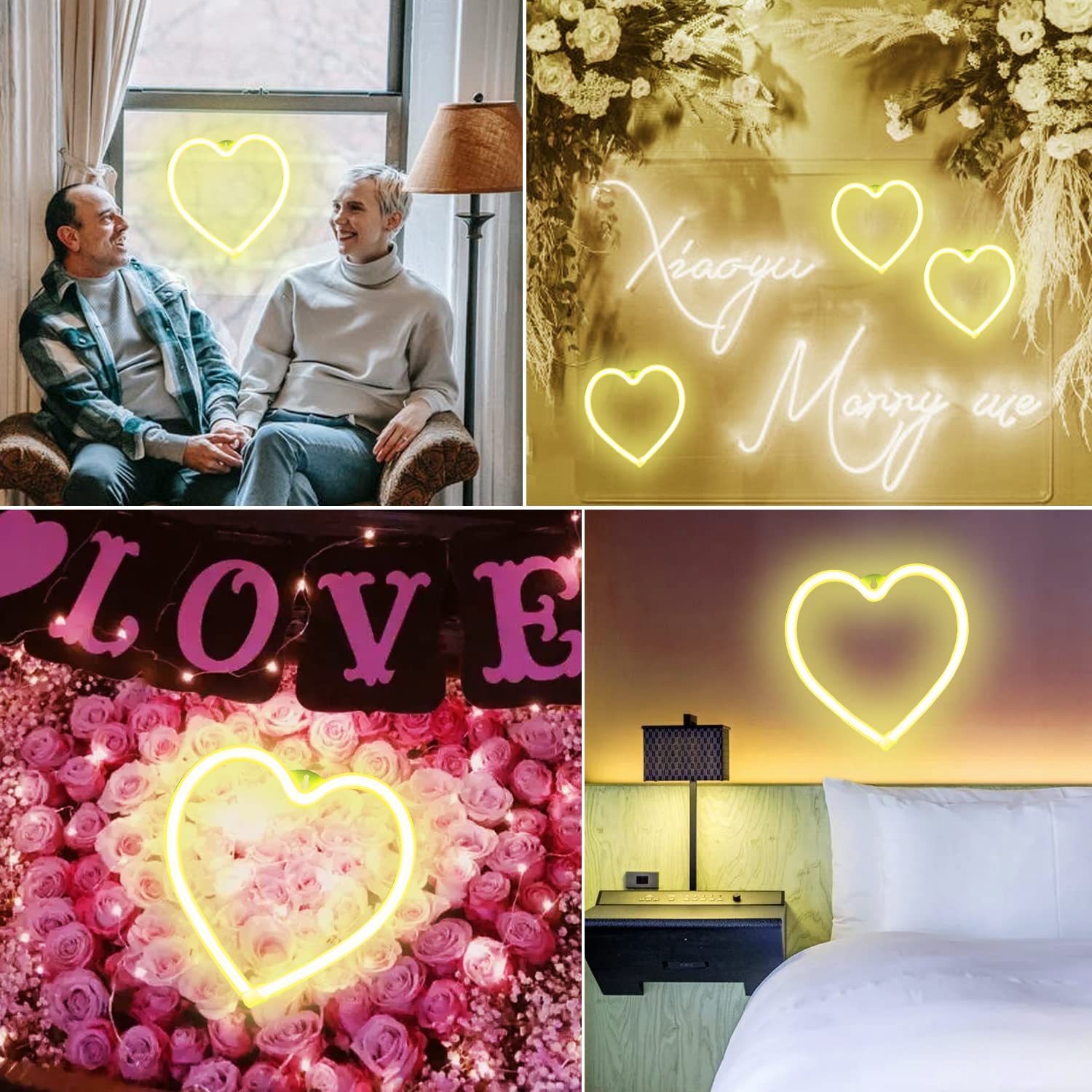 Heart Neon Lights Christmas Decorations, Love Shaped Lamp USB/Battery Operated Night Lights for Gift, Bedroom, Wall, Festival, P
