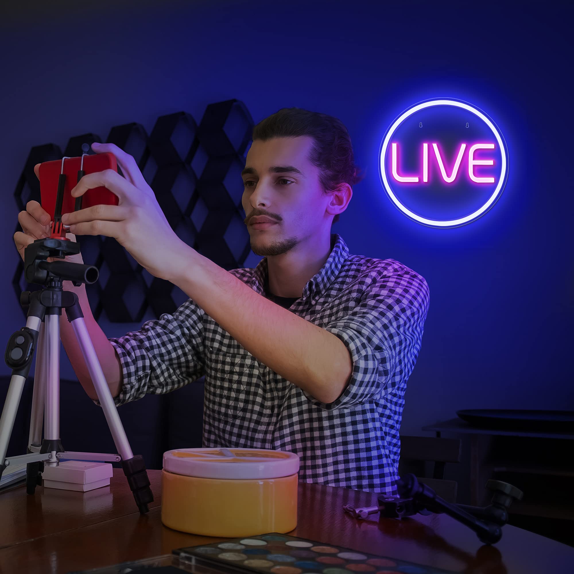 Lumoonosity Live Neon Sign - Blue & Pink LED Light for Streamers - 12.6 inches - Model NS-LIVE
