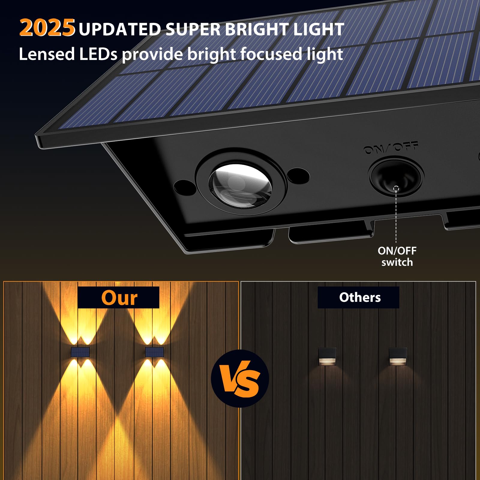 Solar Fence Lights,6Pack Solar Lights Outdoor Warm White + Rgb Up & Down Solar Wall Lights Waterproof 100 Lumens Dusk To Dawn So