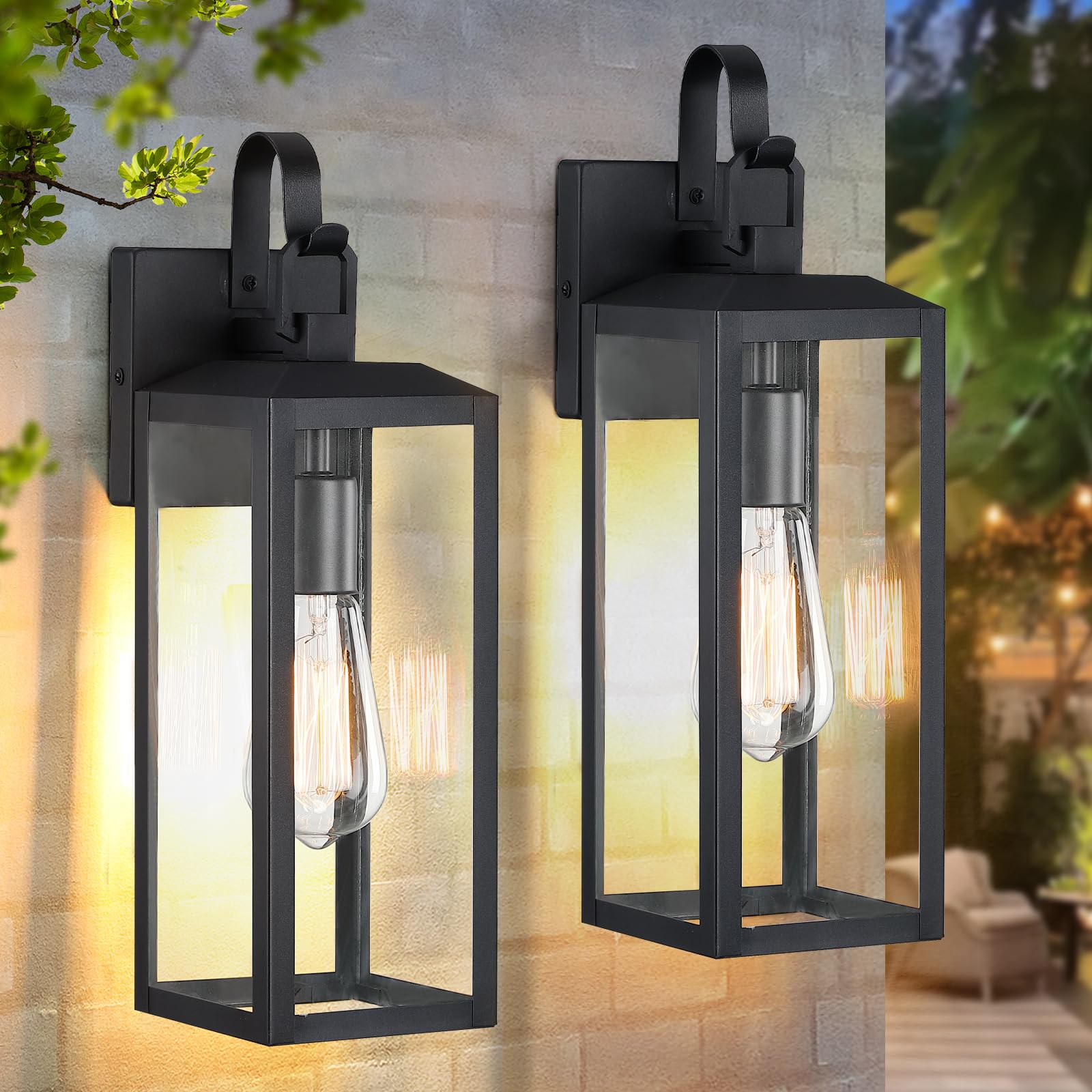 16'' Large Outdoor Wall Lights 2-Packs, Modern Black Exterior Lighting Fixtures, Waterproof Outdoor Sconces Porch Light for Hous