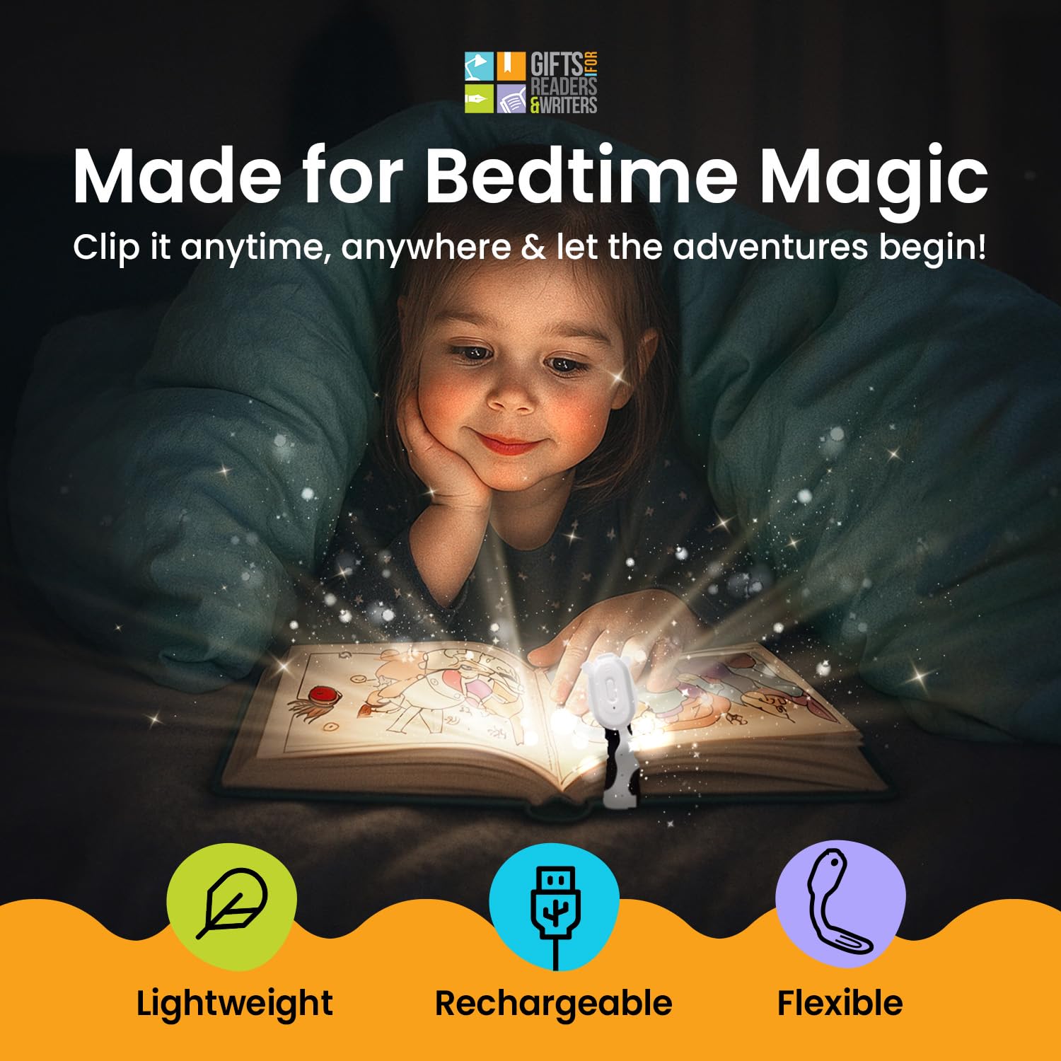 Gifts for Readers & Writers Flexilight Pal Bookmark Light | Rechargeable LED Clip On Lamp | Cow