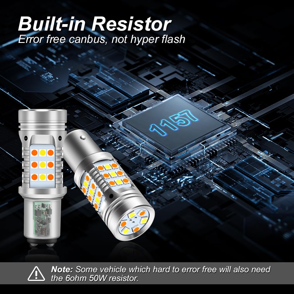 OPP ULITE 1157 LED Bulbs, Dual Color, 360 Luminous, Built-in Resistor, 12V, 2PC Pack, White/Amber