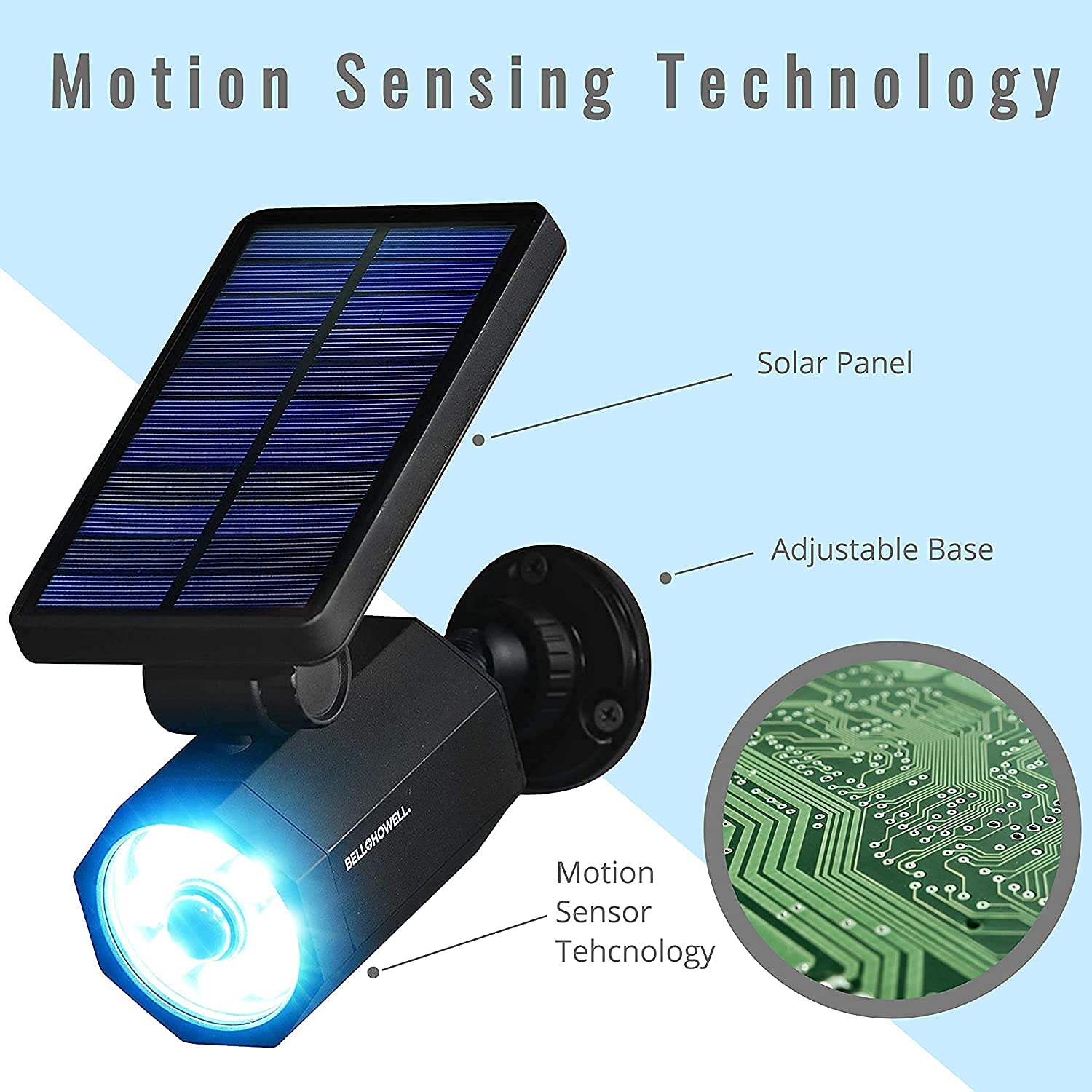Bell+Howell Bionic Spotlight Deluxe Solar Lights - 8 LED, Motion Sensor, Waterproof, Black, Outdoor Landscape Lighting