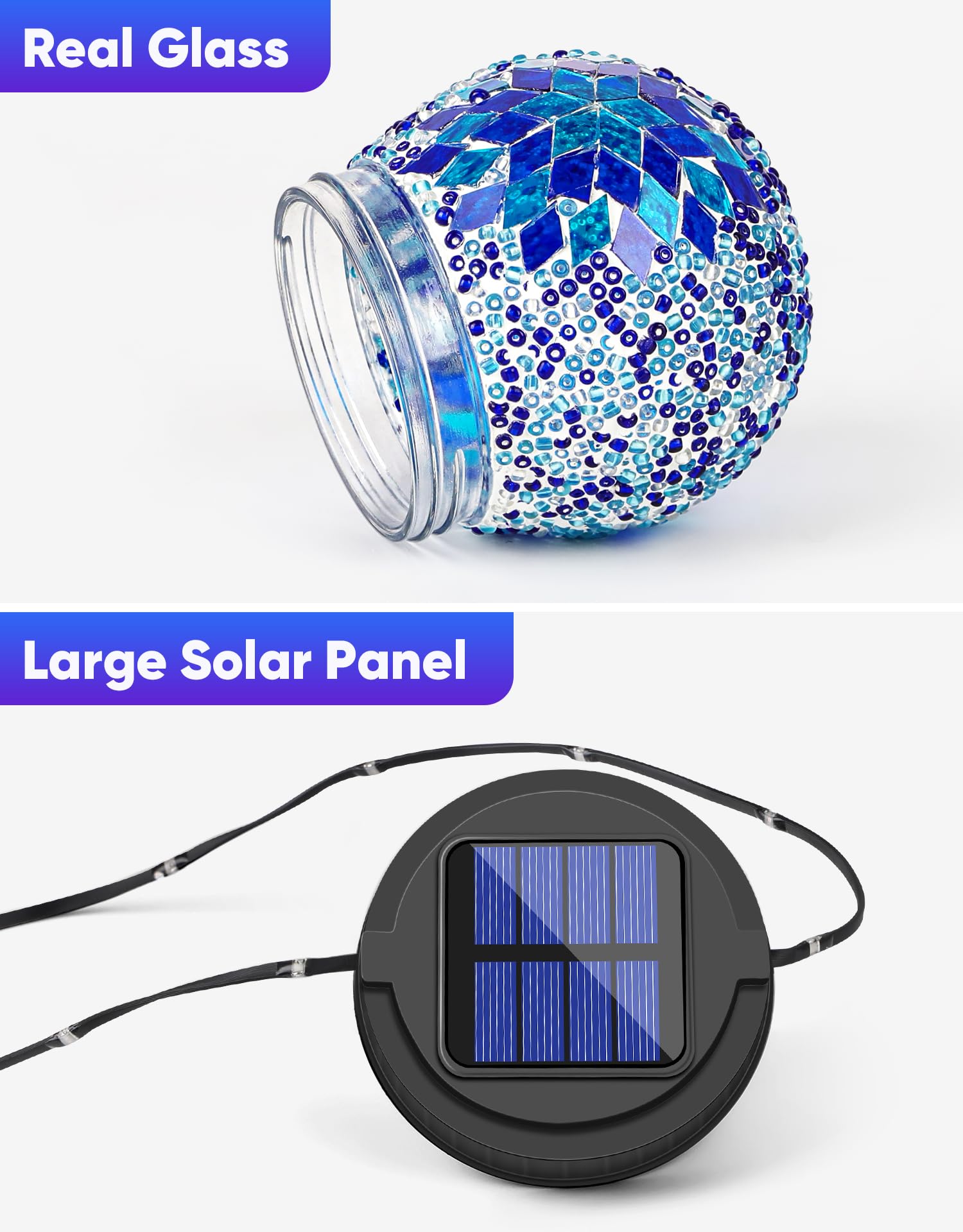 Mosaic Solar Lights Outdoor 2 Pack  Solar Hanging Lanterns Christmas Halloween Gifts For Women Mom Grandma  Waterproof Glass Globe Lights  Garden Patio Decor For Yard  Tree  Balcony  Cold