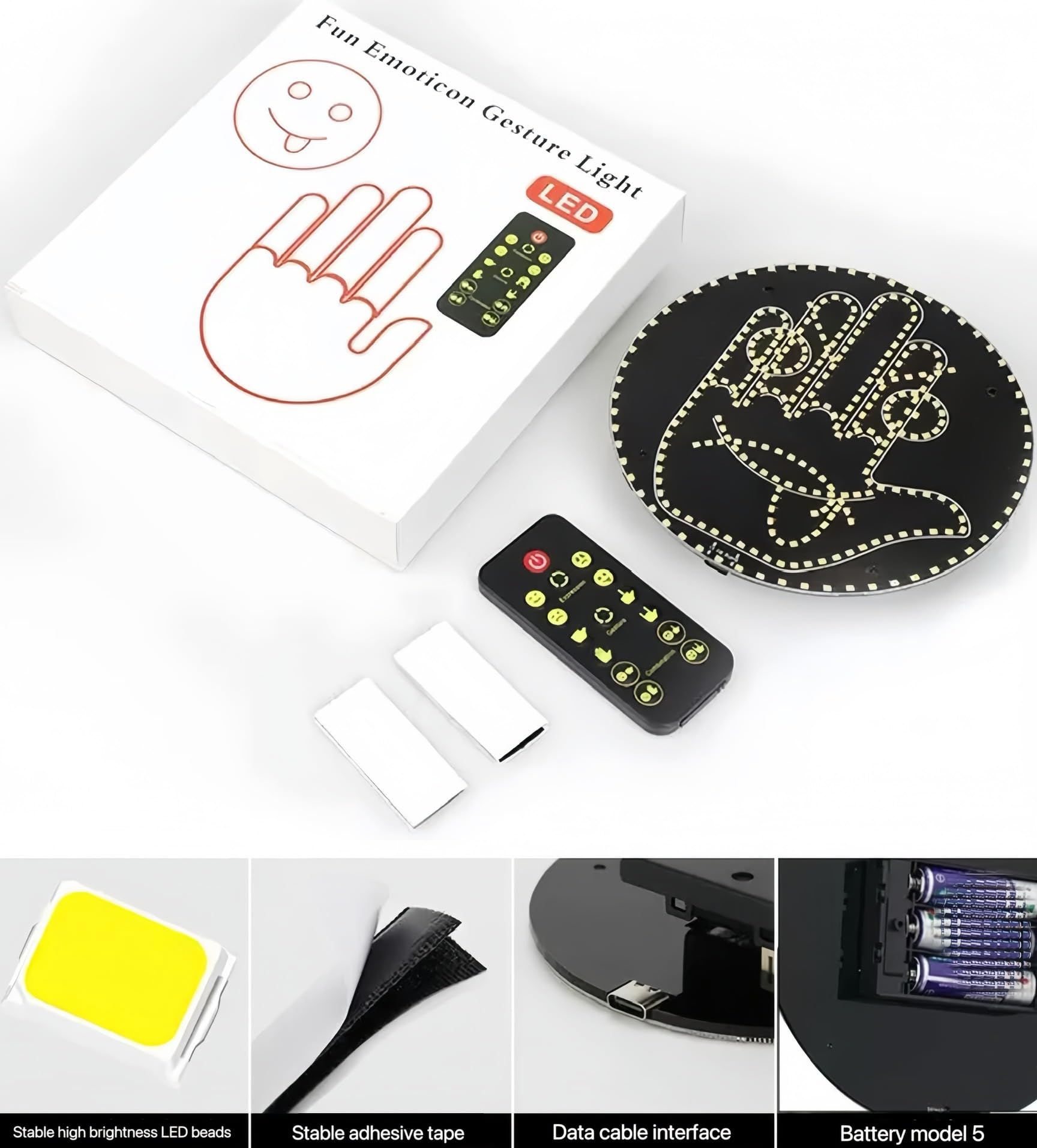 Tockmoon Car LED Light with Remote Control - Smiling Face Gesture - White - Model ct002