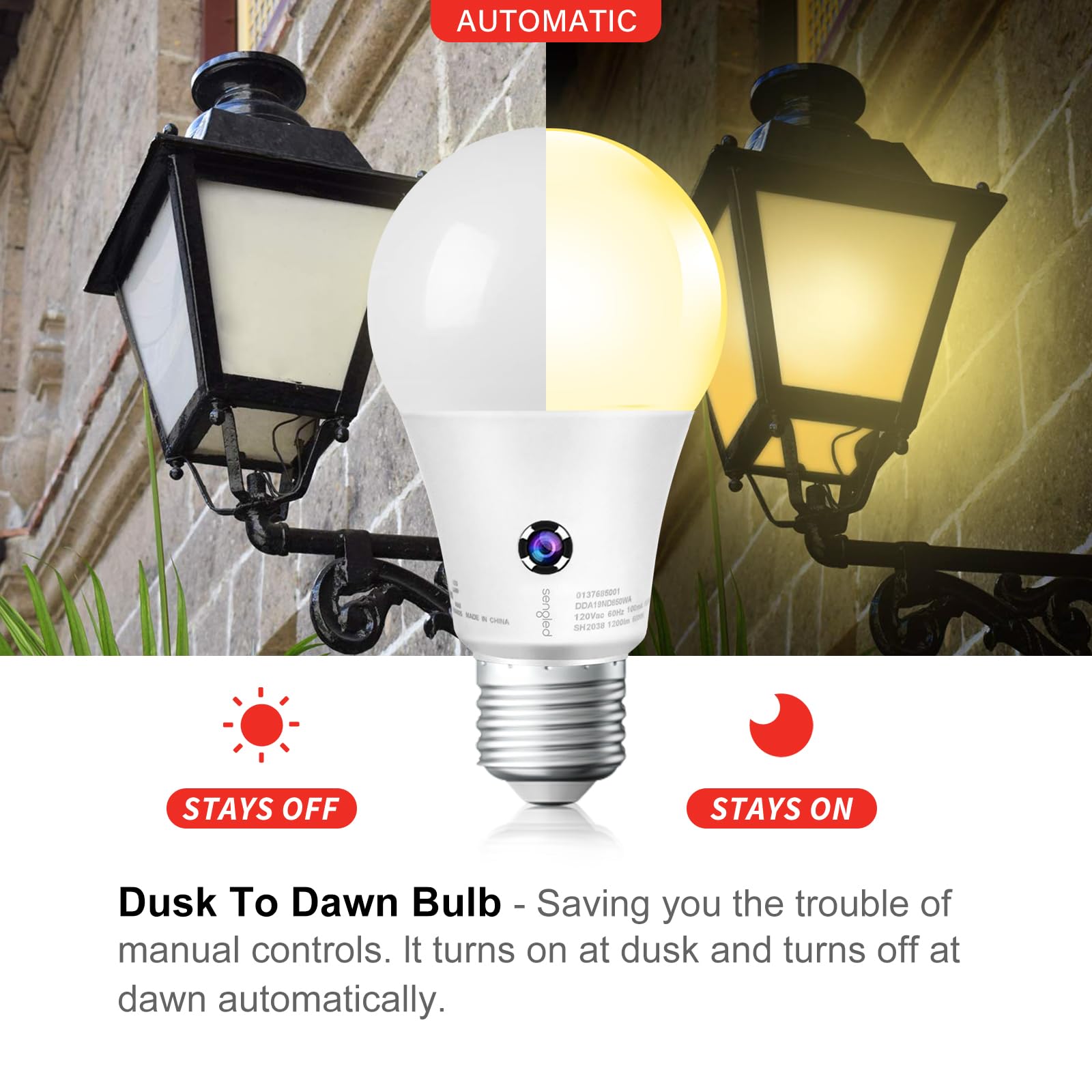 Sengled Dusk To Dawn Light Bulbs, Automatic Photocell Led Bulb For Outdoor Lighting, 3000K Soft White, A19 Led, 1200Lm, Sensor L