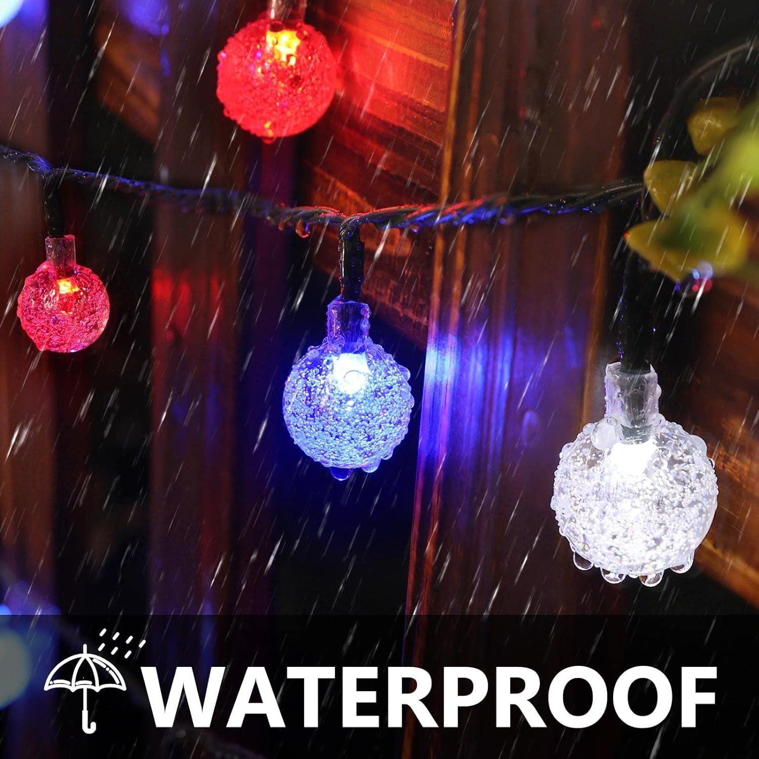 Solar String Lights, Small Crystal Ball Light,Outdoor String Light 60 Led 40Ft 8 Lighting Modes Waterproof Solar Powered Patio S