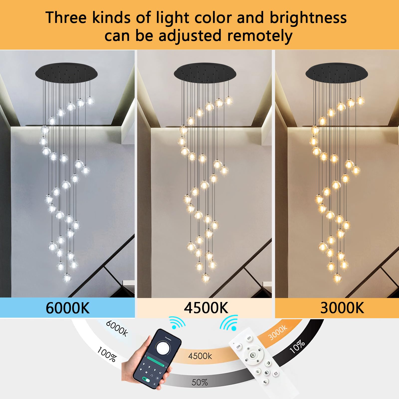 Haixiang 13Ft Modern Led Chandeliers For Entryway Living Room Long Light High Ceiling Dining Room Light Dimmable Pendant Lightin