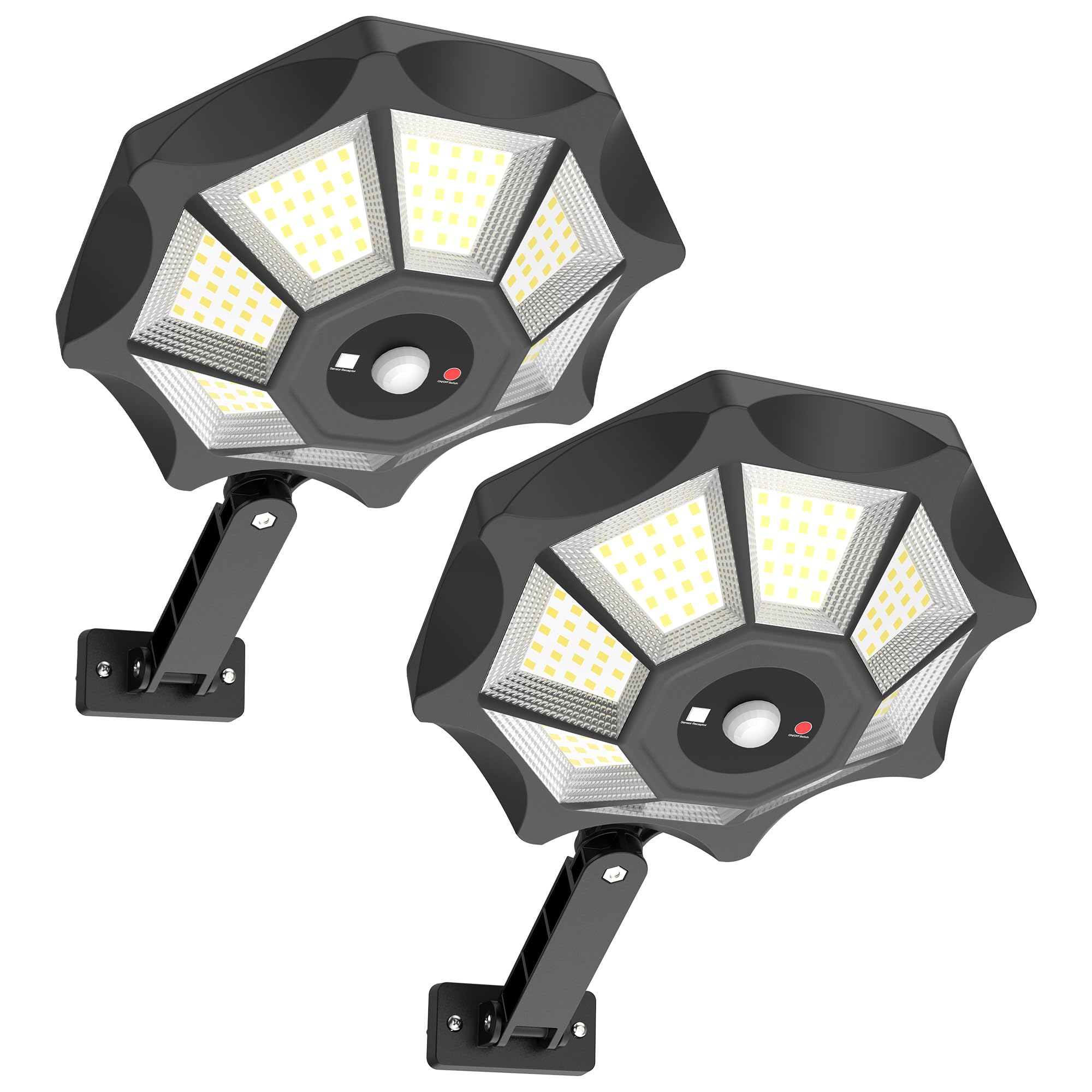 Kifflux Solar Lights Outdoor Waterproof, 168LED Solar Street Lights Outdoor Dusk to Dawn, 8 Sides Solar Flood Light with Motion 