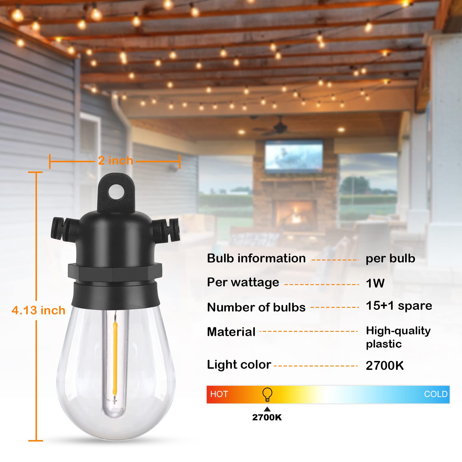 Dge Outdoor Led String Lights 48Ft, Shatterproof & Waterproof, Black, Ul Listed For Patio, Backyard, Wedding Party