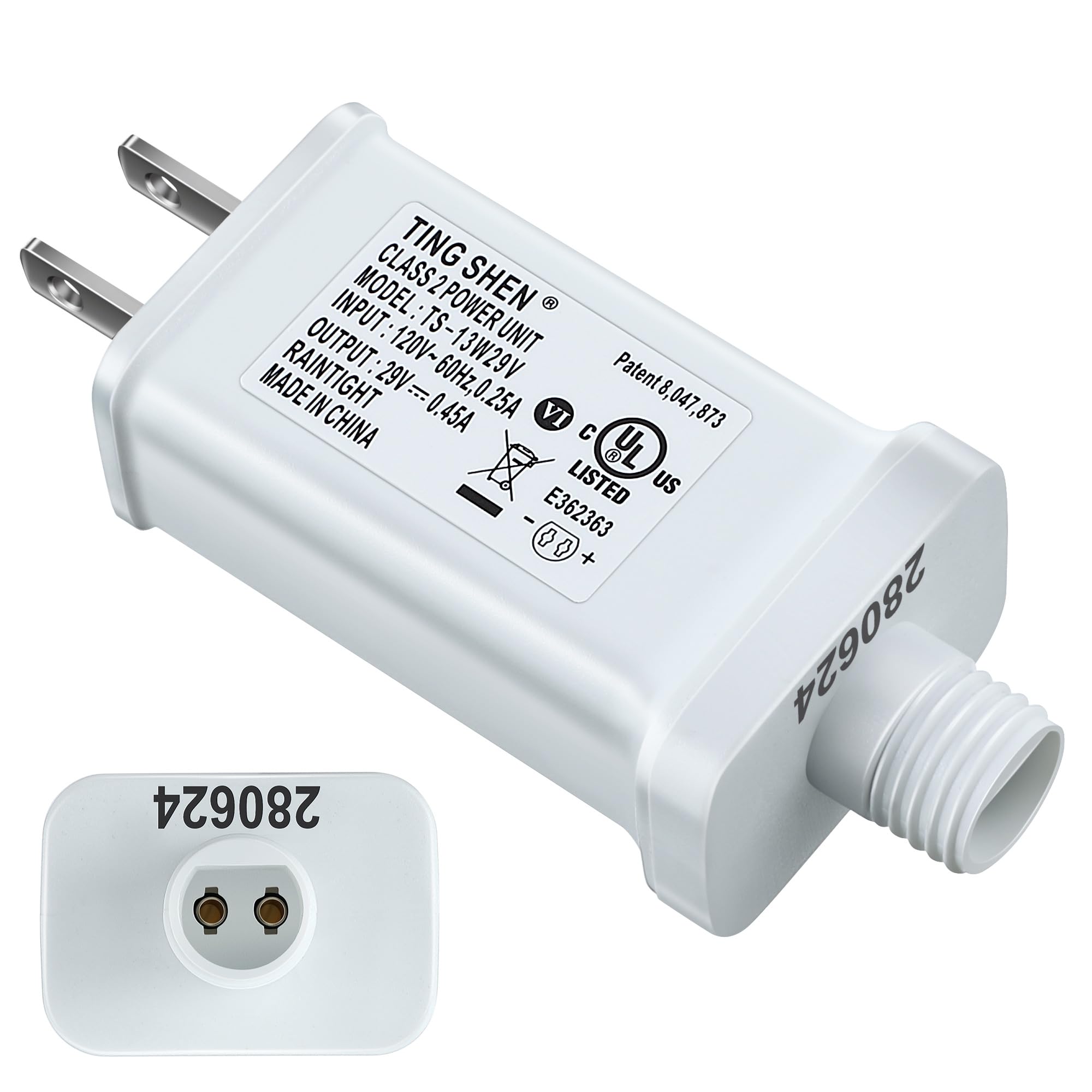 Enhon 29V LED Power Supply, UL Certified Transformer, Model TS-13W29V, US Plug Adapter for LED String Lights, White