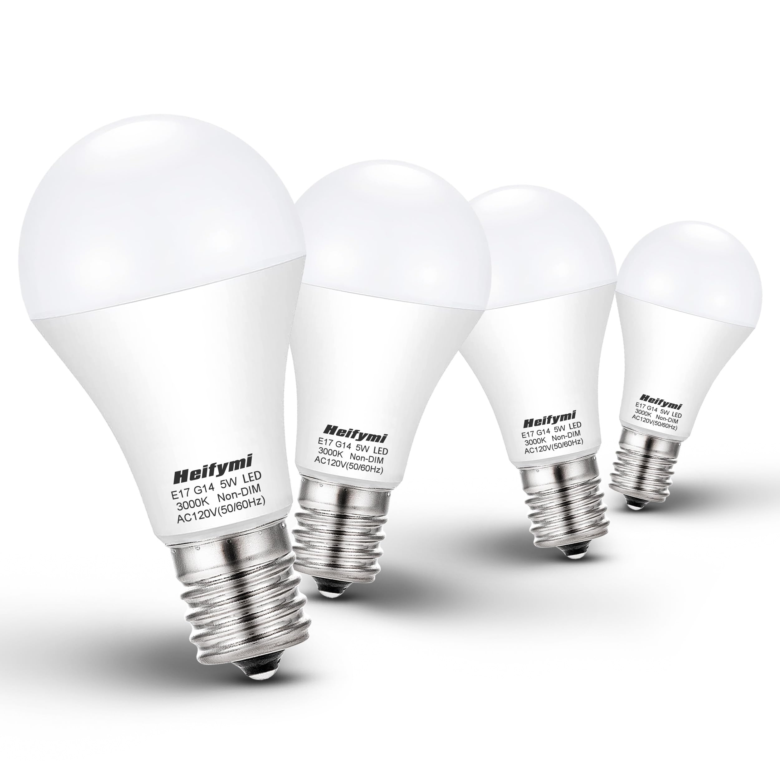 Heifymi E17 Intermediate Base Led Bulbs, 3000K Warm White, 5 Watts(40W Equivalant), 500 Lumens, Non-Dimmable For Ceiling Fan Cha