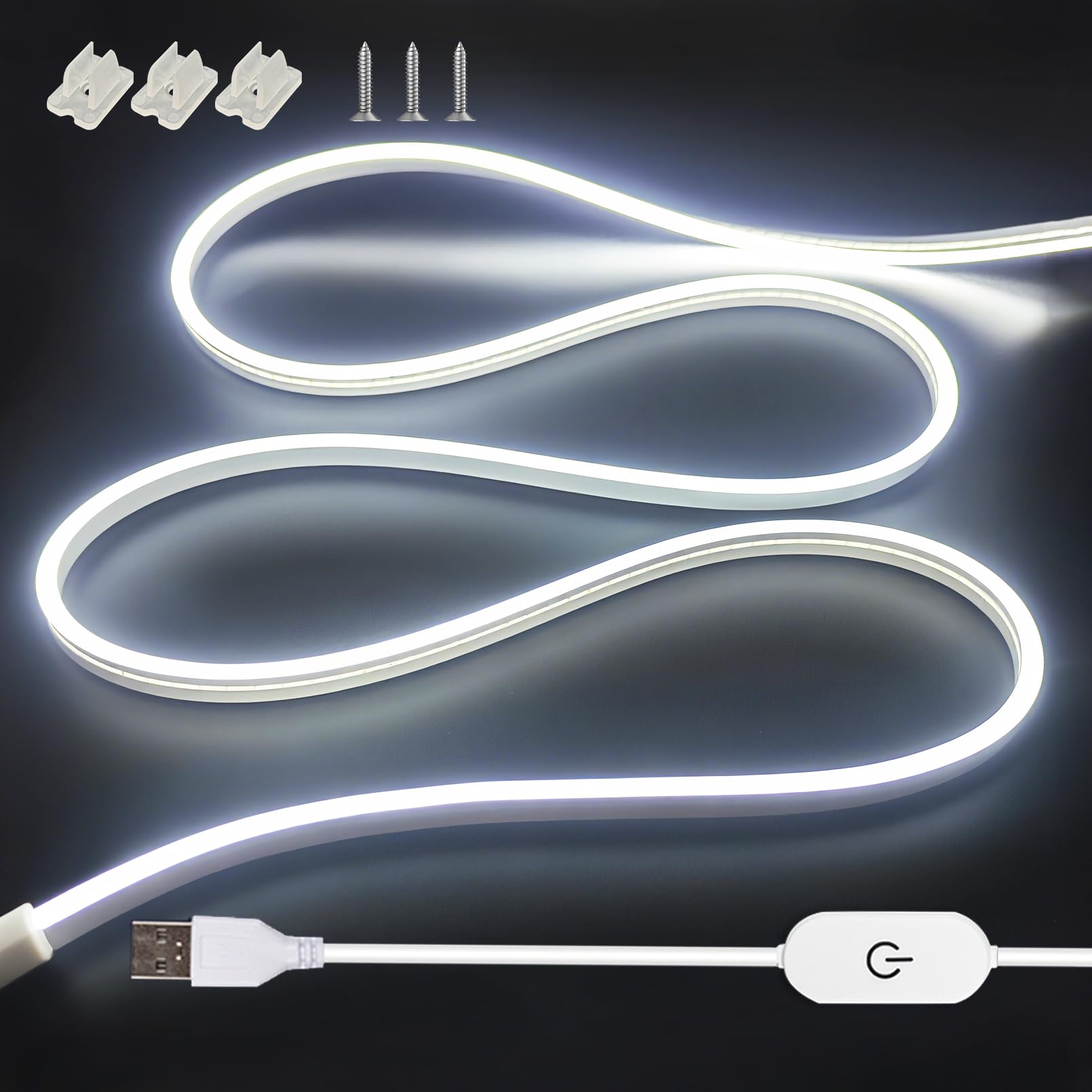 Zslaifu Usb Led Light Strip  3.28Ft 5V White Led Strip Lights  Dimmable Mirror Led Lights Strip  Usb Light For Bedroom  Cabinet  Kitchen  Diy Lighting (Power Adapter Not Included)