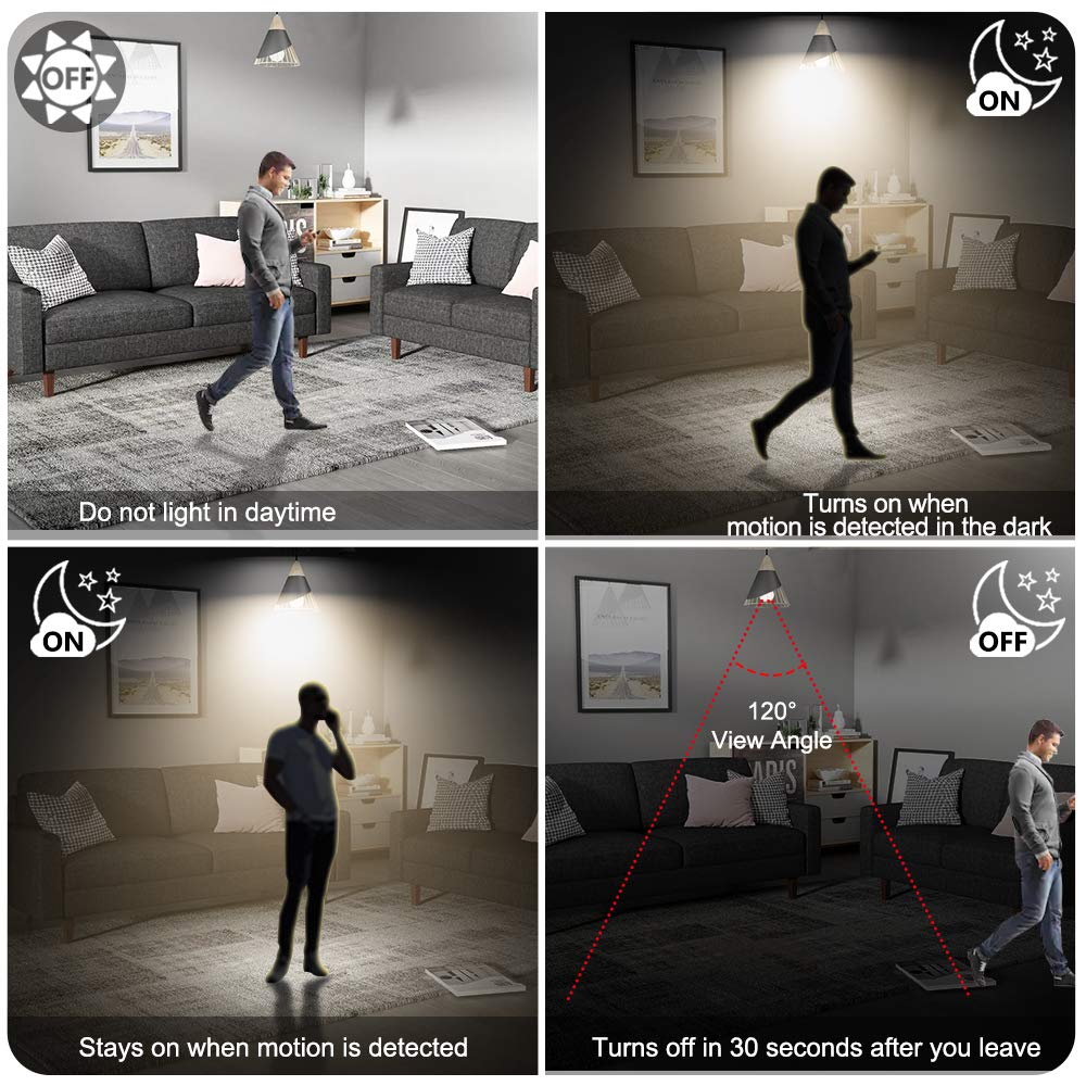 Ameritop Motion Sensor Light Bulb- 2 Pack, 10W(60W Equivalent) 806Lm Motion Activated Dusk To Dawn Security Led Bulb; Ul Listed,