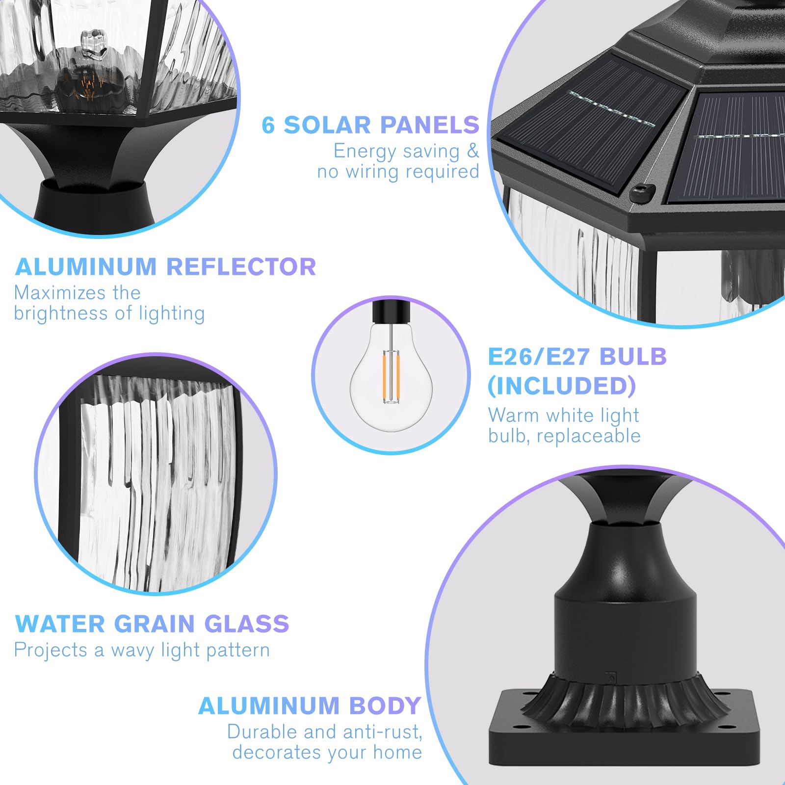 Jandov Solar Post Lights - 17.3'' Waterproof Outdoor Lamp, Remote Control, 2700K Warm White, Black, Model Jandov-M05-06