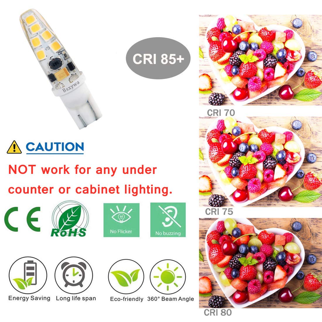 Bsxywa T5 T10 921 194 Wedge Base Landscape 12Volt Led Waterproof Light Bulb, 25W Equivalent 3Watt, Warm White 2700K-3000K For Ou