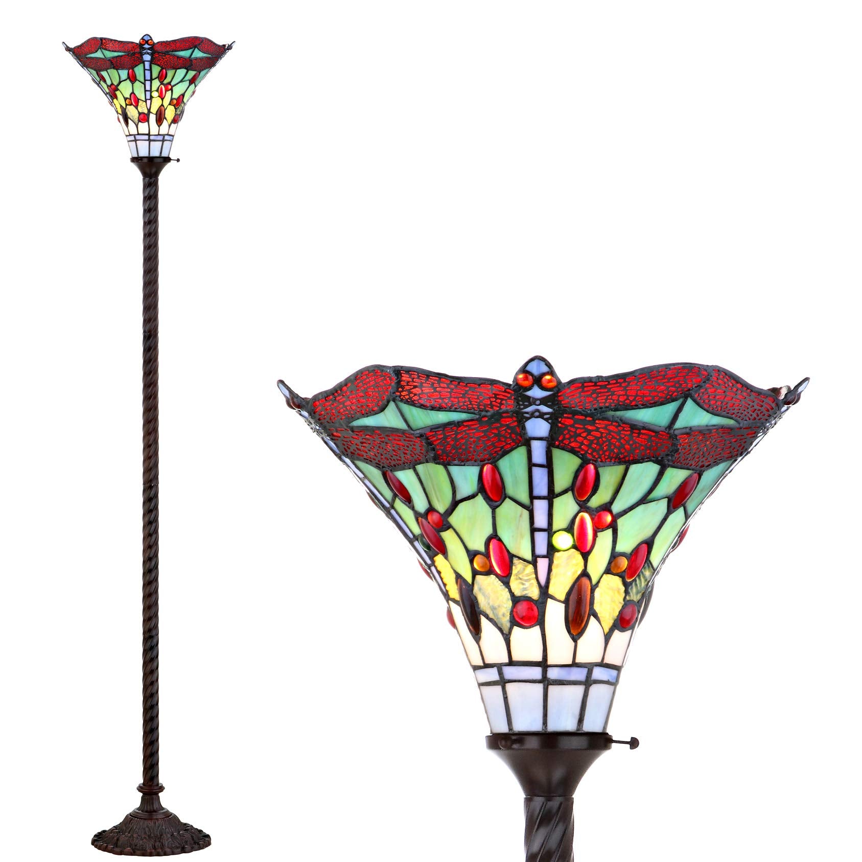 JONATHAN Y JYL8002A Dragonfly Tiffany-Style 71'' Torchiere LED Floor Lamp, Tiffany, Traditional, Art Nouveau Style, Elegant, Off