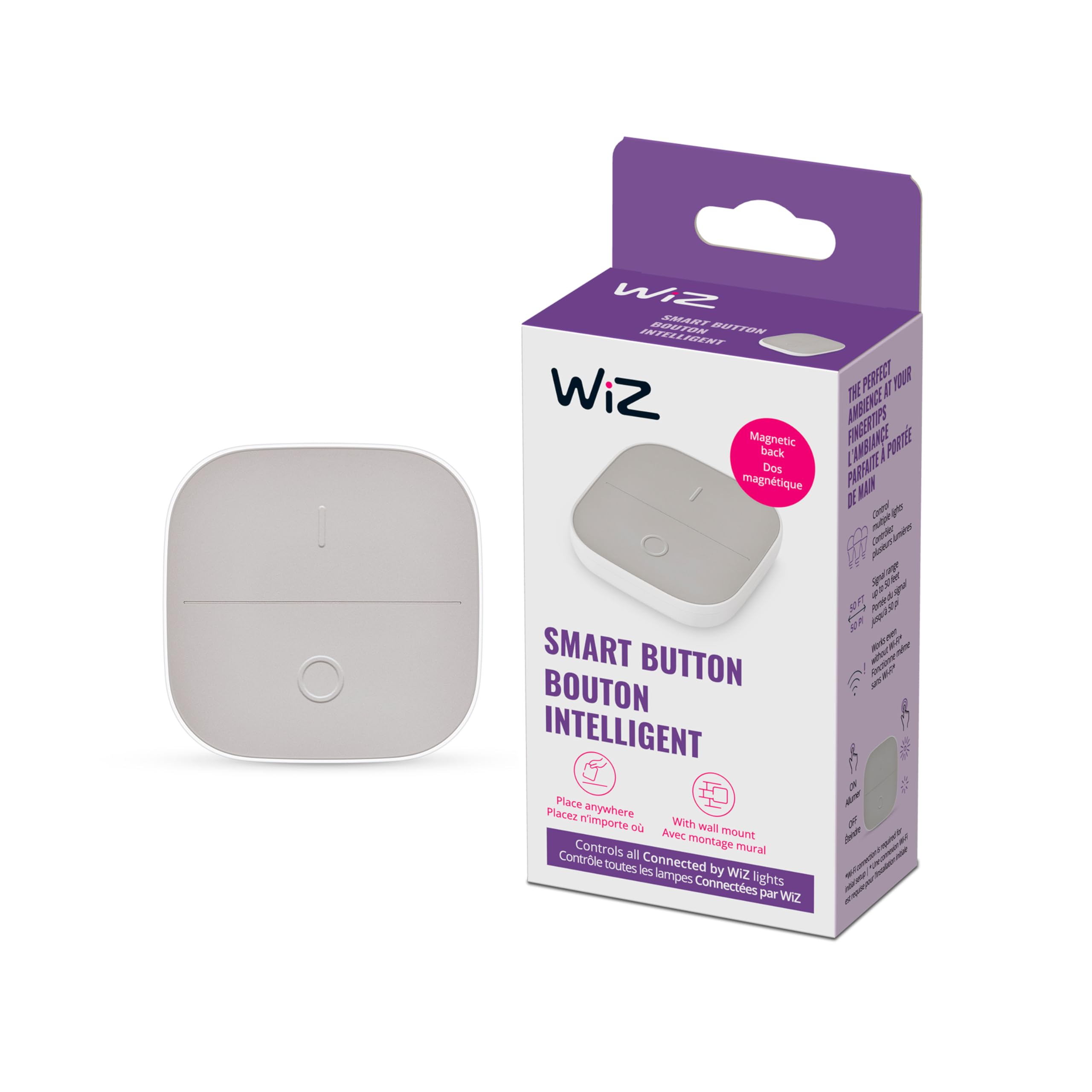 WiZ Portable Smart Button - Works Only with WiZ Smart Lights - Comes with 2 AAA Alkaline Batteries - Wireless Light Switch - Con
