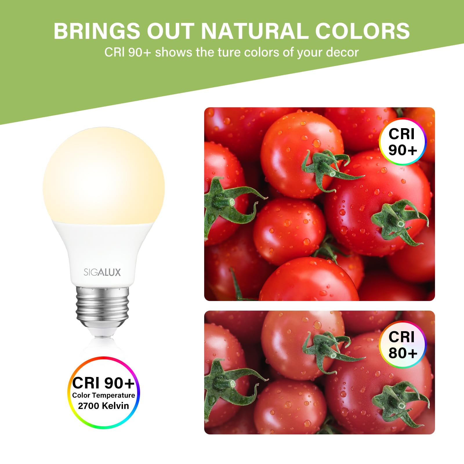 Sigalux Ecobright, T20 Compliant Led Light Bulbs 60 Watt A19 Standard Light Bulbs Soft White, Dimmable Efficient 8W 2700K Warm L