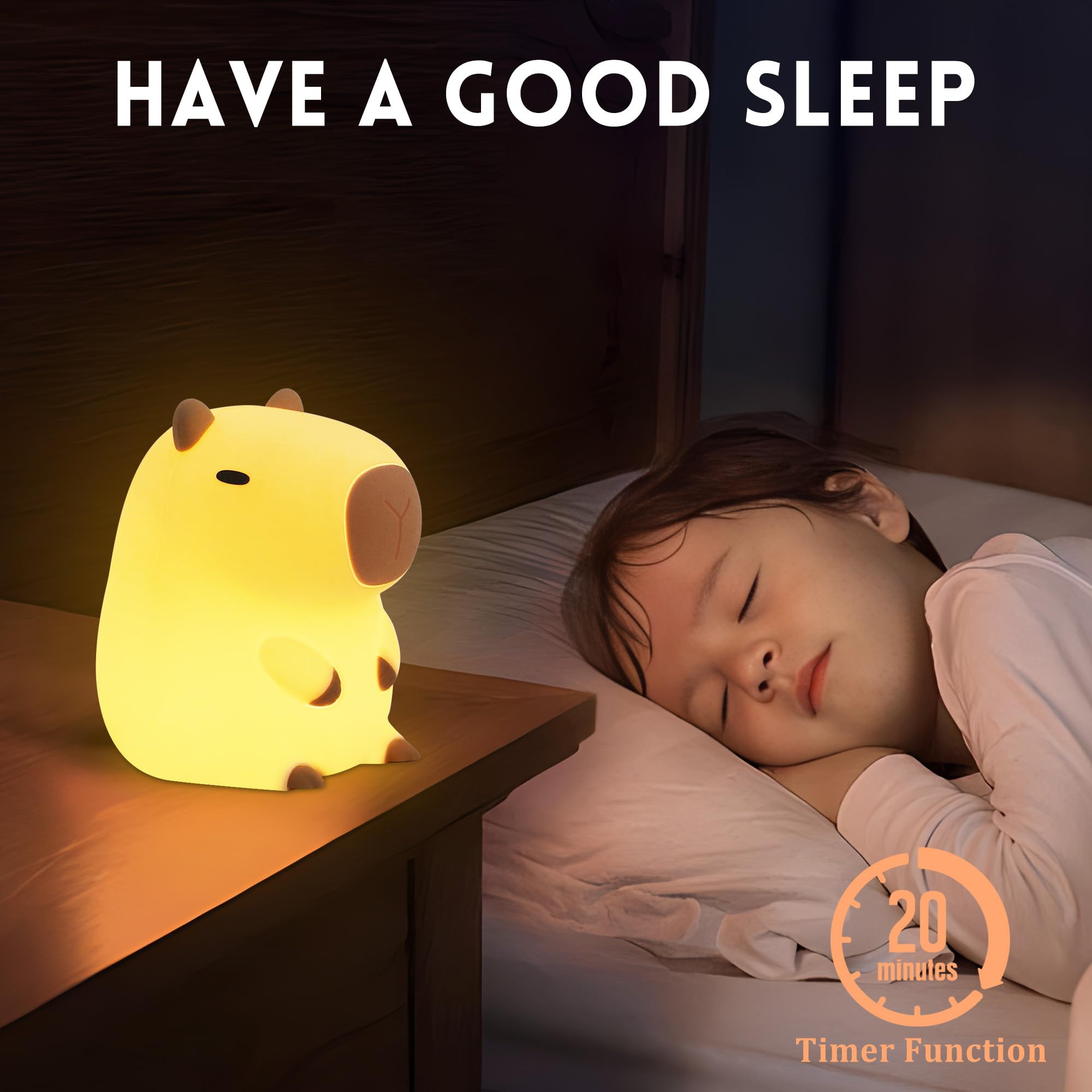 Okayera Capybara Night Light, Silicone Lamp, Dimmable, Rechargeable, Model DS-CPBR-01, White, Perfect for Kids and Nursery Decor