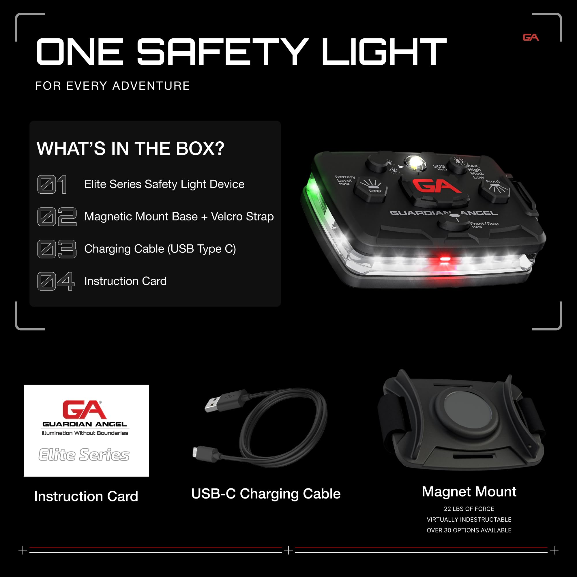 Guardian Angel  high-standard Series Safety Light - Rechargeable LED Flashlight - One-Size - White/Green - Model ELT-W/G