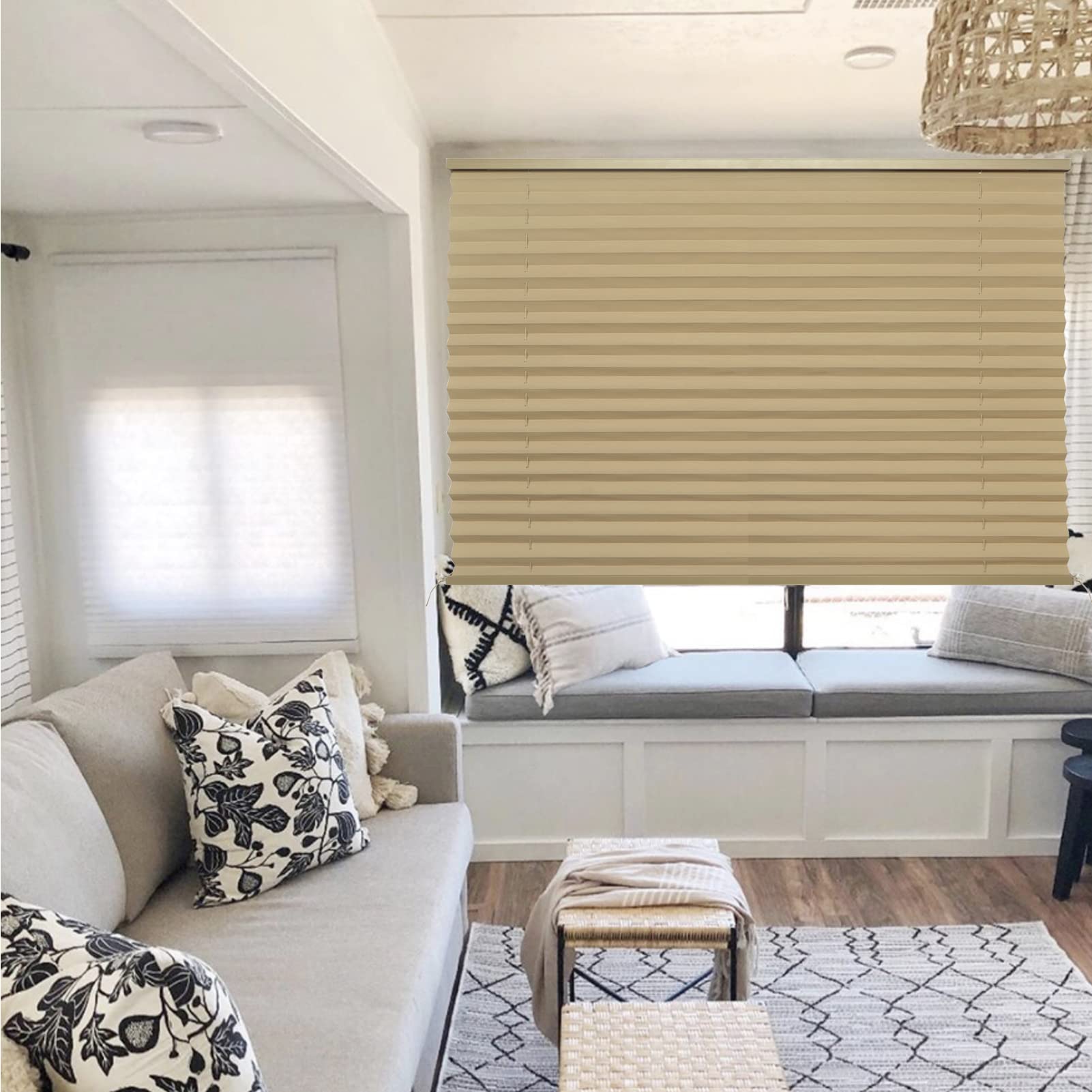 NOVINO RV Pleated Shades, 26"W x 24"L, Cappuccino Window Blinds for Camper Trailers, Model NOV-004