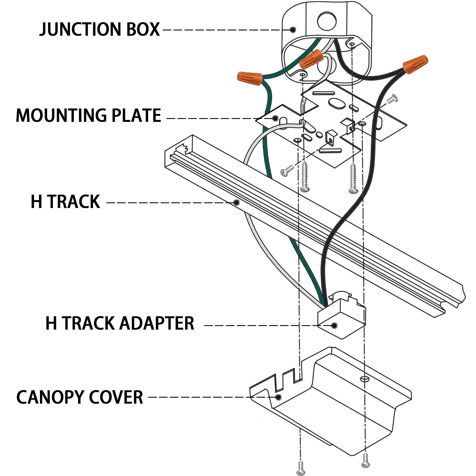 Yuemegou H Track Floating Canopy Connector, Aluminum, Black, Model Y-HT-3-Wire, for Track Lighting Accessories