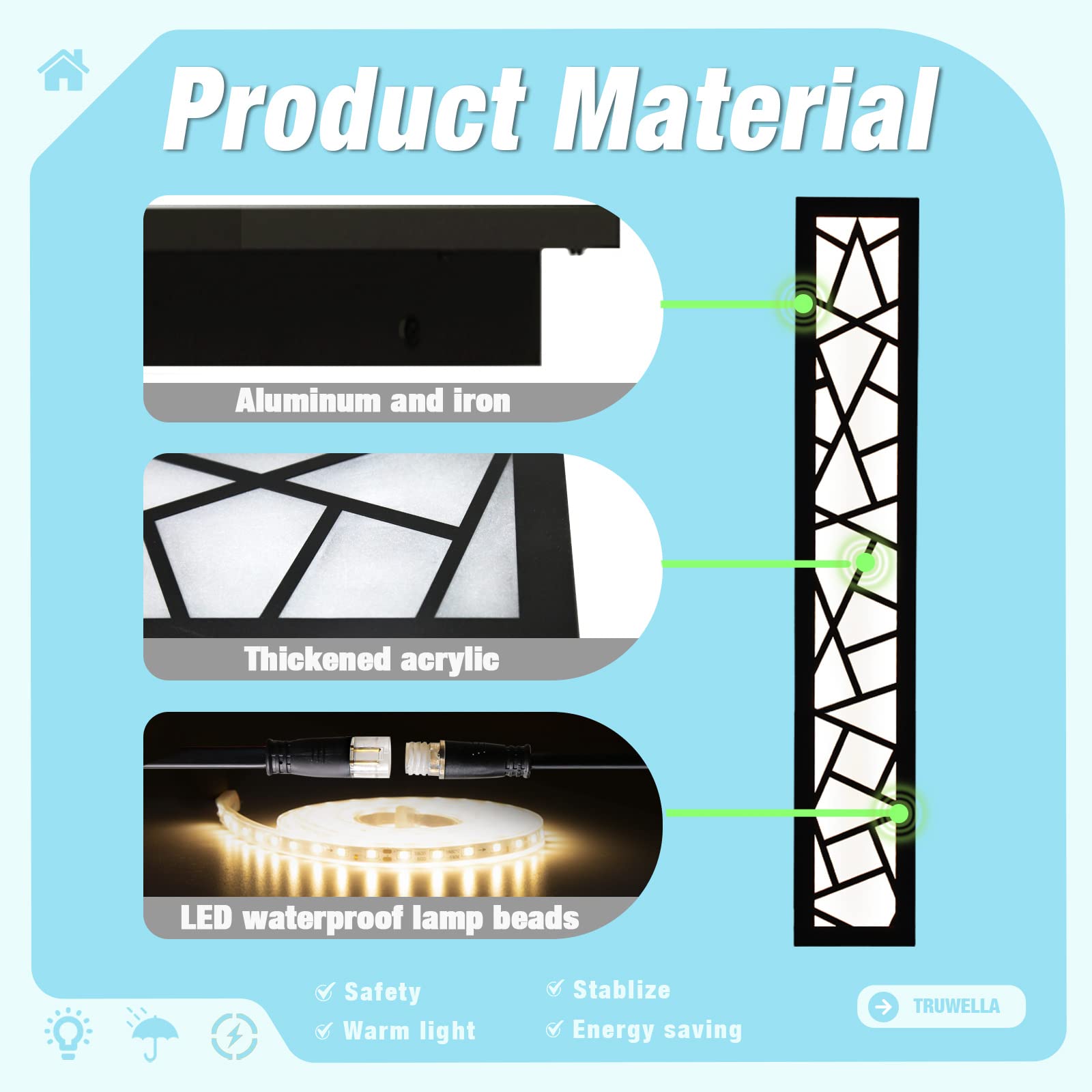 Truwella Led Wall Sconces - Waterproof 44.88&quot; Minimalist Outdoor/Indoor Lighting, Black