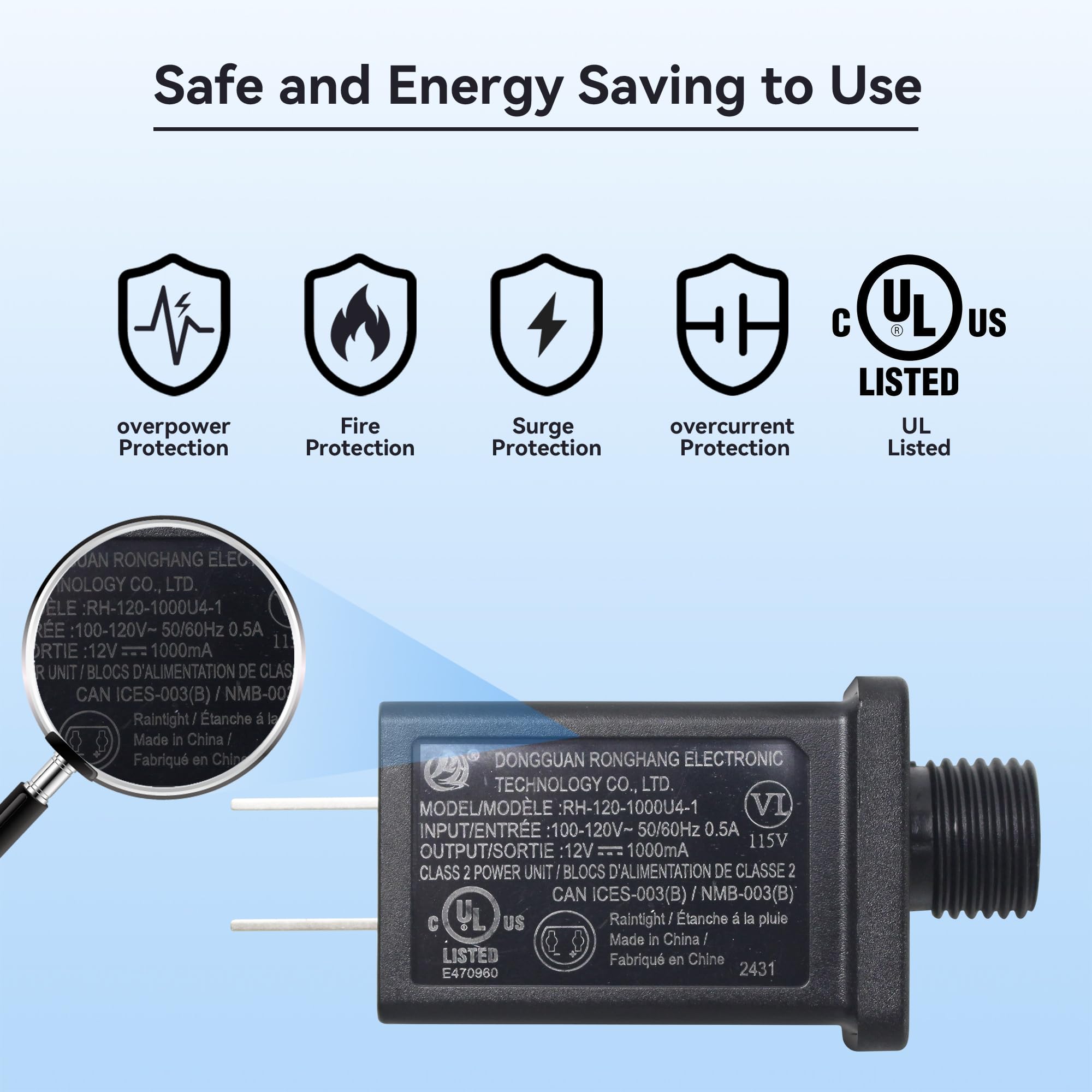 Slaige 12V-1000mA Inflatable Adapter Power Supply - Black, Model A-1000, IP44 Low Voltage Transformer for Yard Decorations