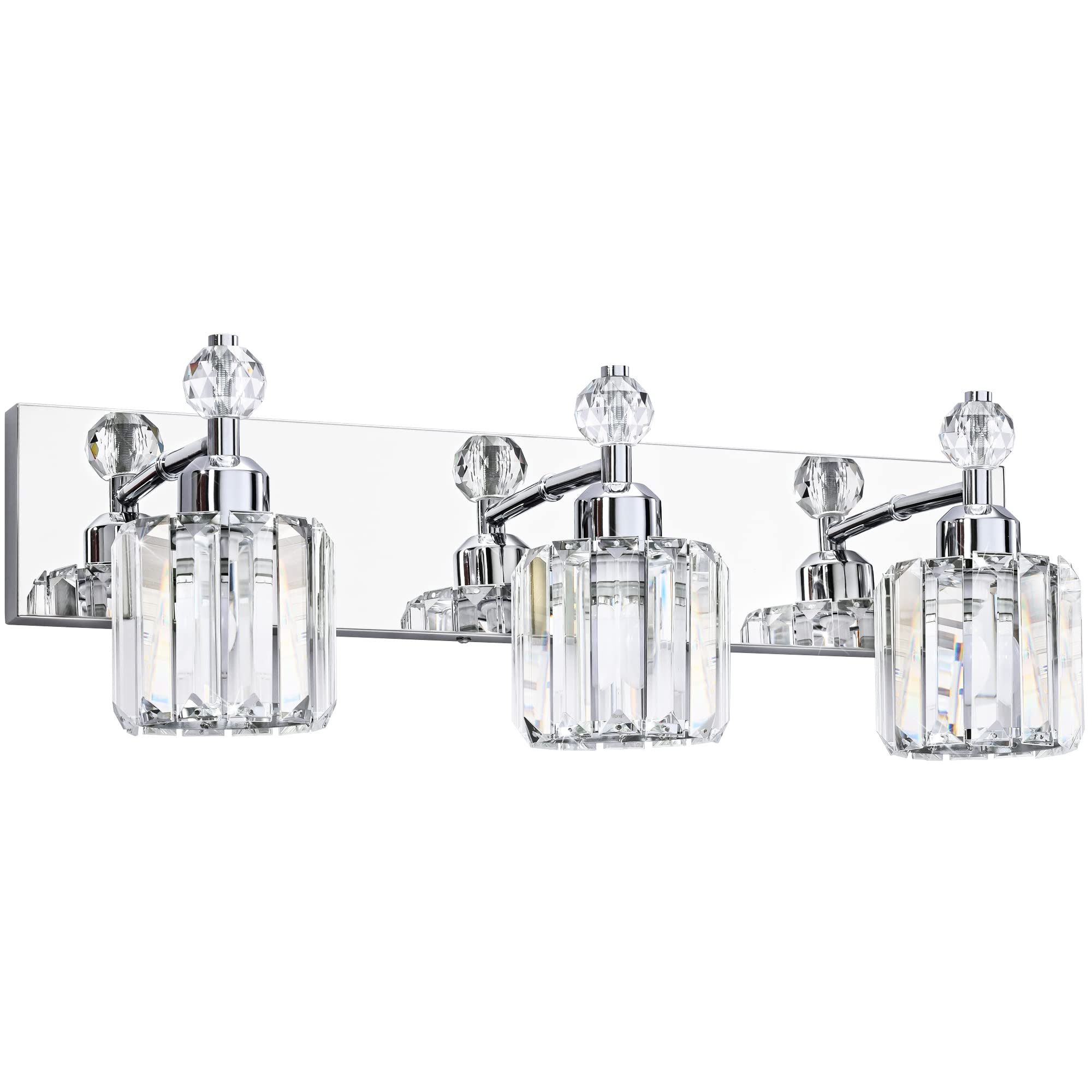 PRESDE Modern Crystal Bathroom Vanity Light Fixture, Chrome, 3 Lights, Stainless Steel, Wall Mount
