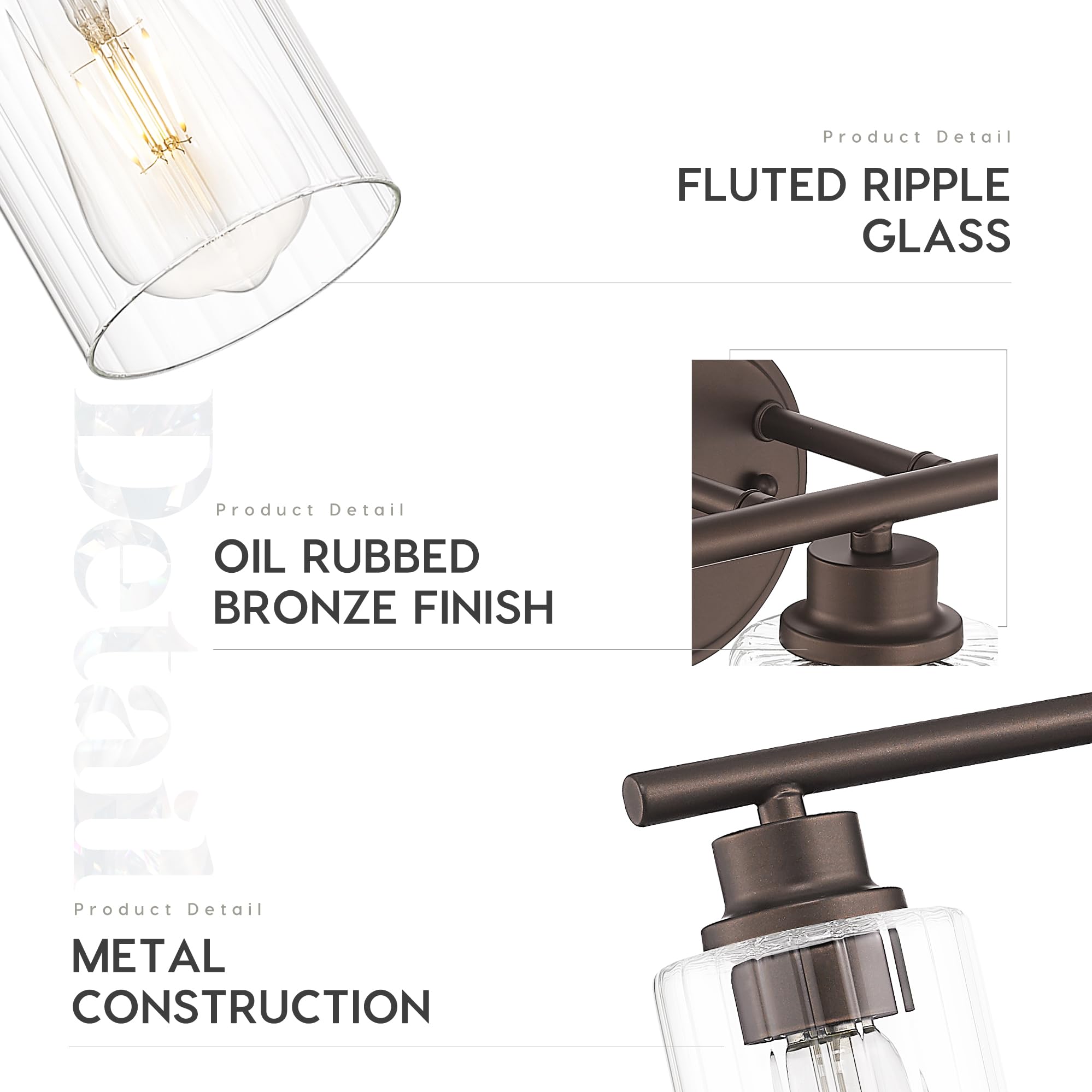 Emliviar 4-Light Modern Vanity Light Fixture, 31" Fluted Ripple Glass, Oil Rubbed Bronze Finish, Model YE295B