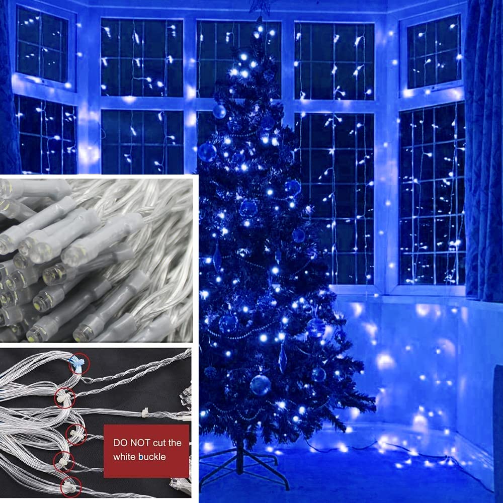 Solhice LED Curtain Lights, Blue, 20ft x 10ft, 600 LEDs, Indoor/Outdoor Twinkle String Lights for Wedding & Decor, Model BD-600-C-W-B