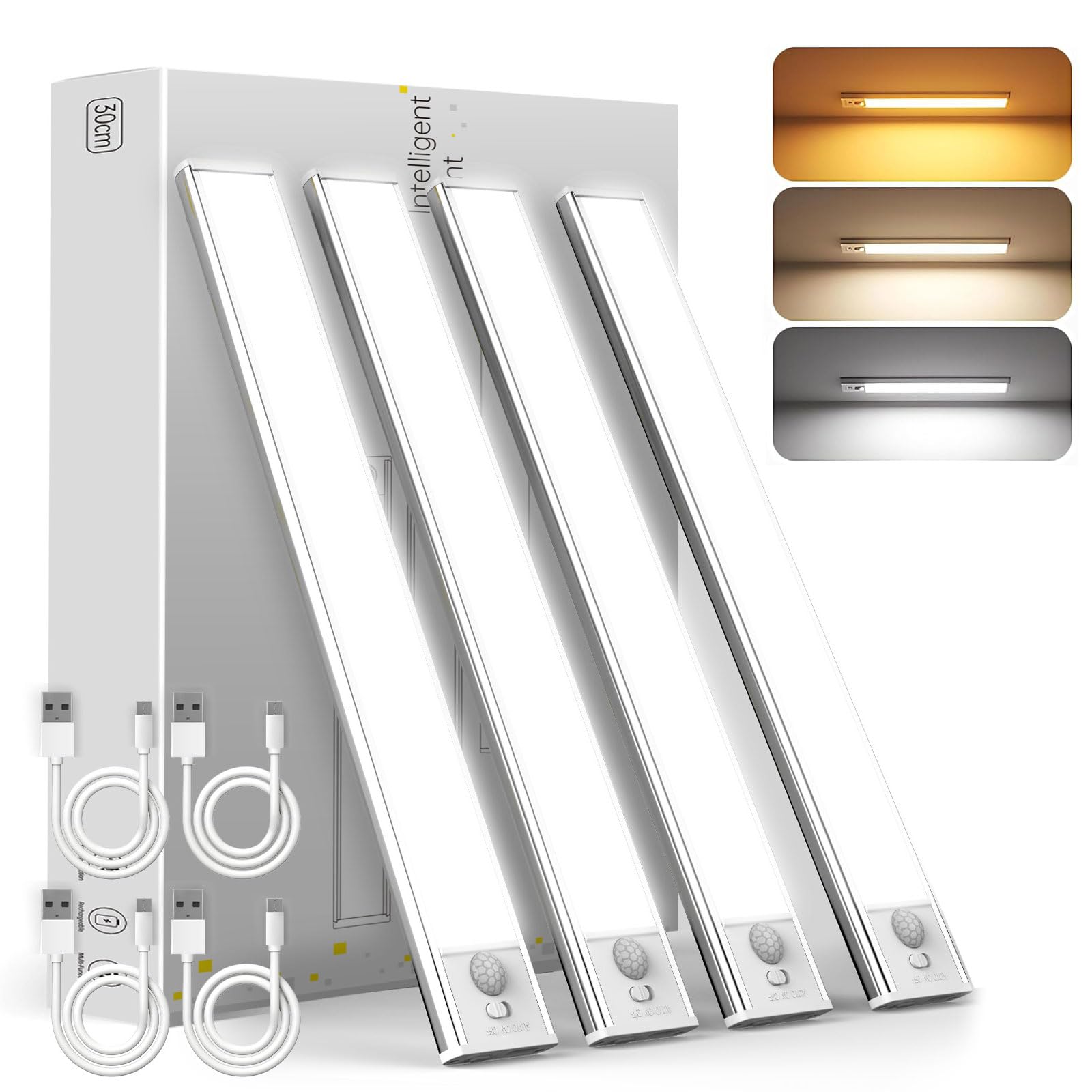 DAYBETTER Motion Sensor Under Cabinet Lighting with Rechargeable Battery 1500 Mah, 12 Inch Magnetic Motion Activated Under Cabin