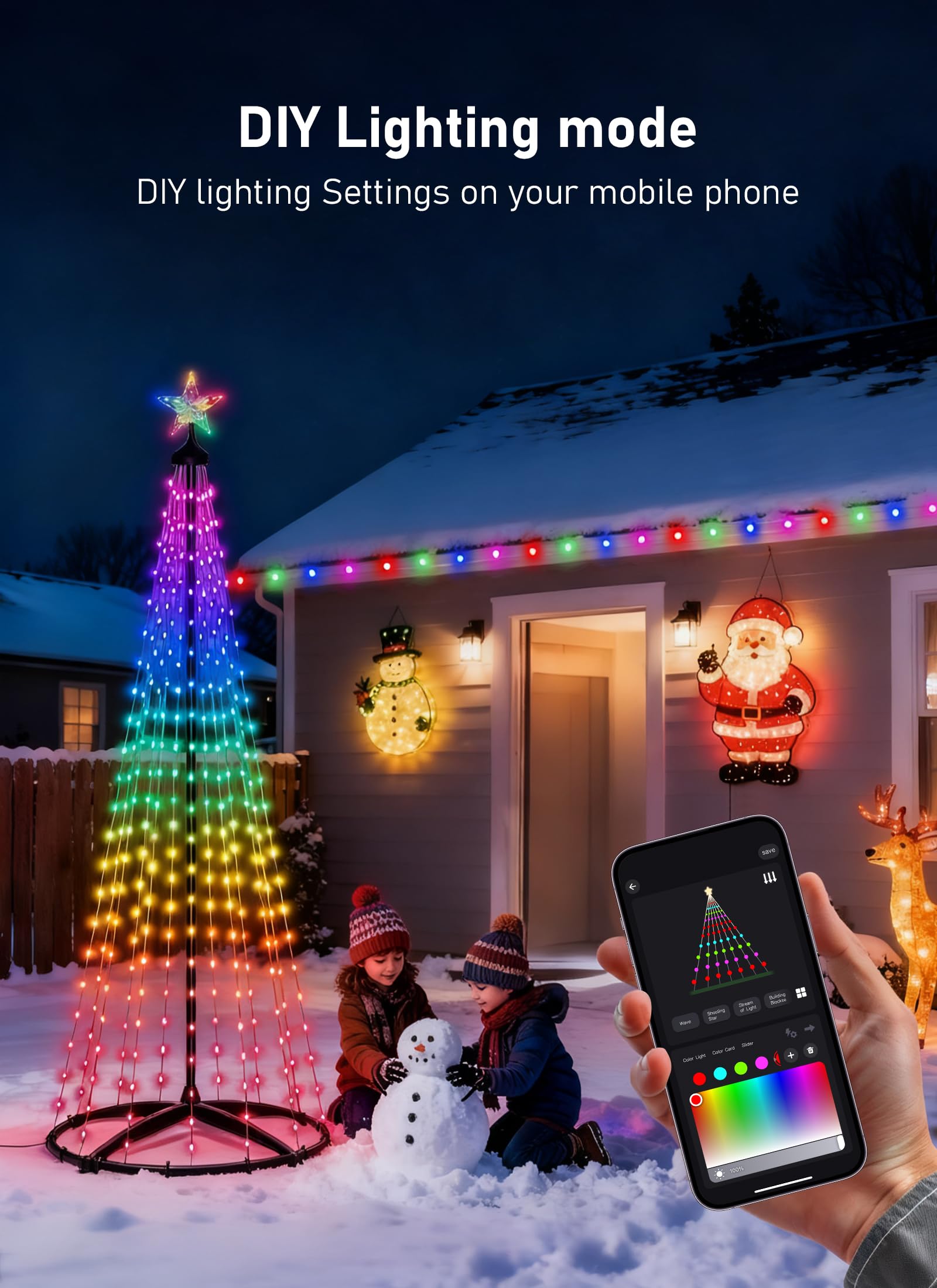 Ahawill 6Ft Christmas Cone Tree Smart Rgb Led Lights With App & Remote Control Music-Synced And Diy Multicolor String Lights Indoor & Outdoor Waterproof Christmas Decoration Lights For House