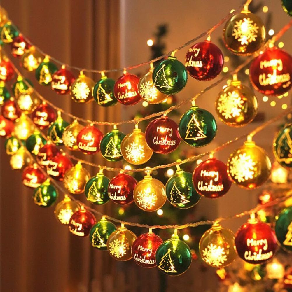 Brightown Christmas String Lights Battery Operated,Battery Powered With 10 Bell Lights,Christmas String Lights For Winter Party Festival Indoor Decor (Ball)