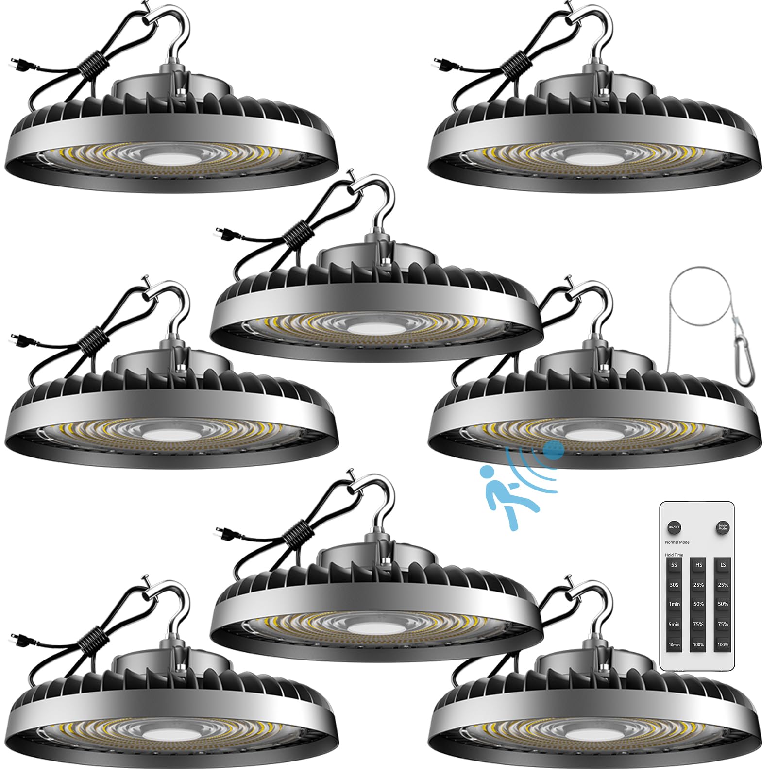 ACOHOOK Smart 200W HIgh Bay LED Lights with Smart Controller Supports Normal Mode & Motion Sensor Mode(Energy Saving) ETL Listed UFO Lights for 25-35FT Warehouse-8Pack