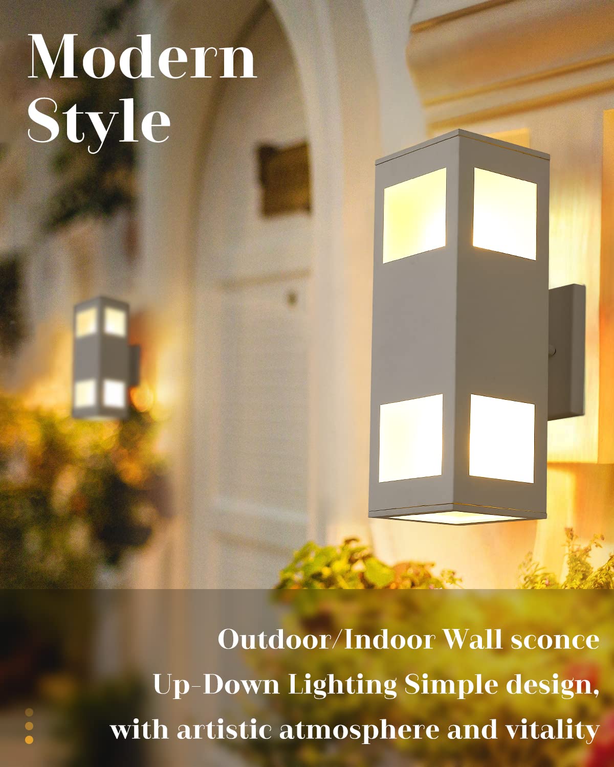 Harriet Outdoor Wall Lights, Aluminum Modern Outdoor Wall Sconce Waterproof Rustproof, Up Down Lighting Exterior Sconces Square