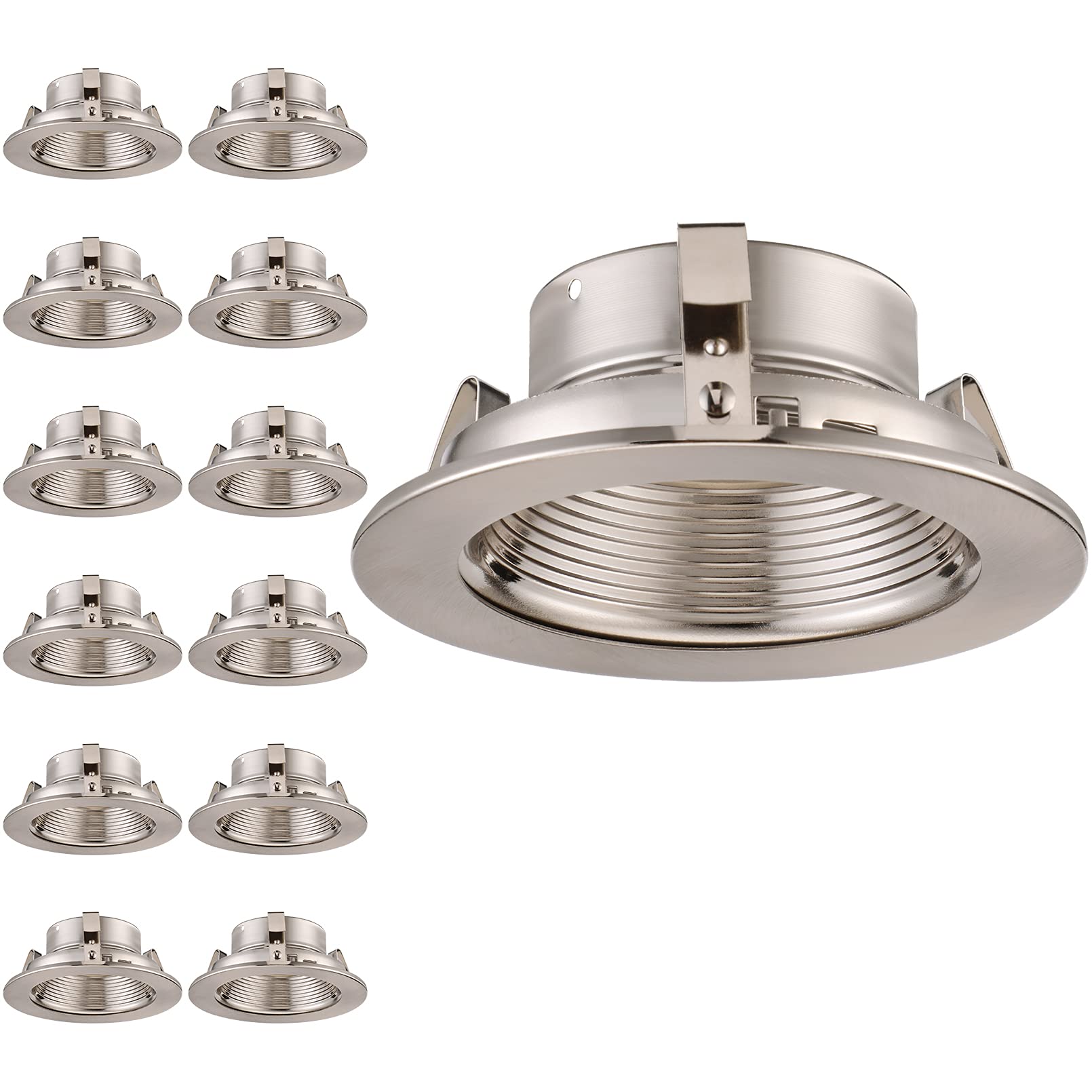 TORCHSTAR 12-Pack 4 Inch Stylish Decor Recessed Light Trim, Metal Can Light Trim, Step Baffle with Ring, Fit Halo/Juno Remodel R