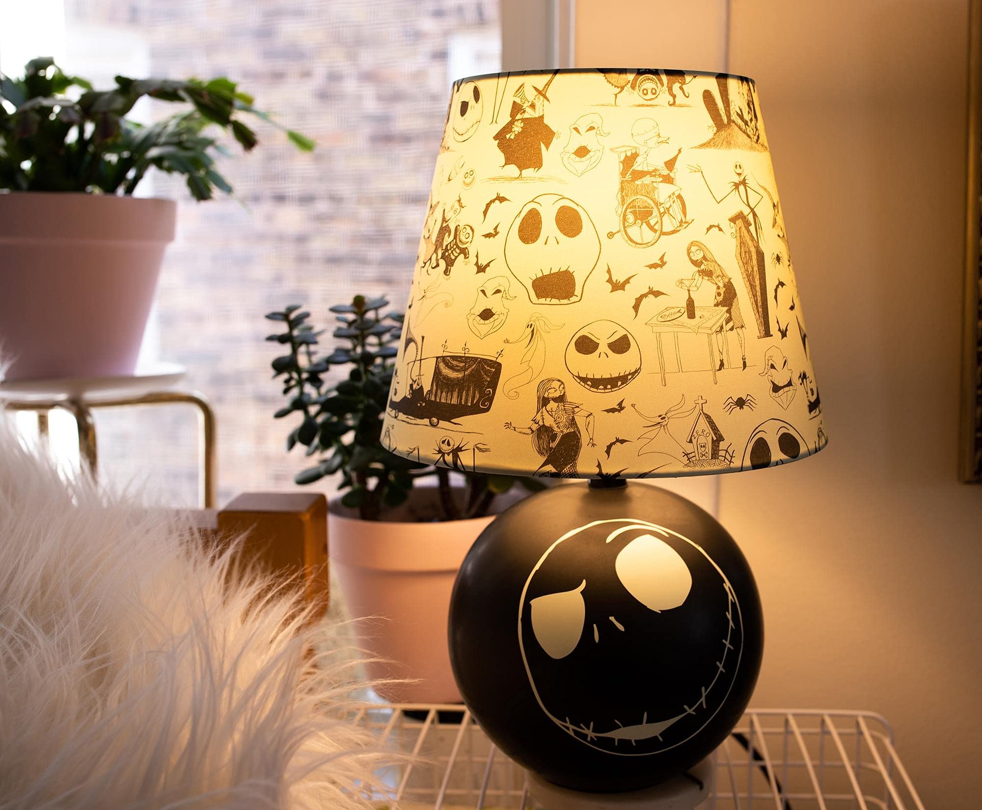 Ukonic Jack Skellington Table Lamp - 14in LED Light, Ceramic, Black - Nightstand Decor for Bedroom & Living Room