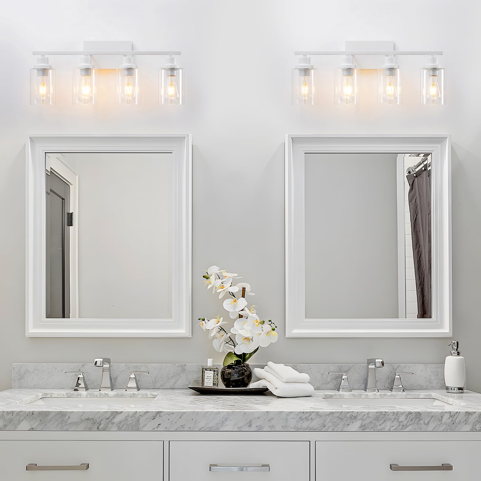 HCCZ 4 Light Bathroom Vanity Light Fixture, White Metal, Modern Design, Model 800-100-1082