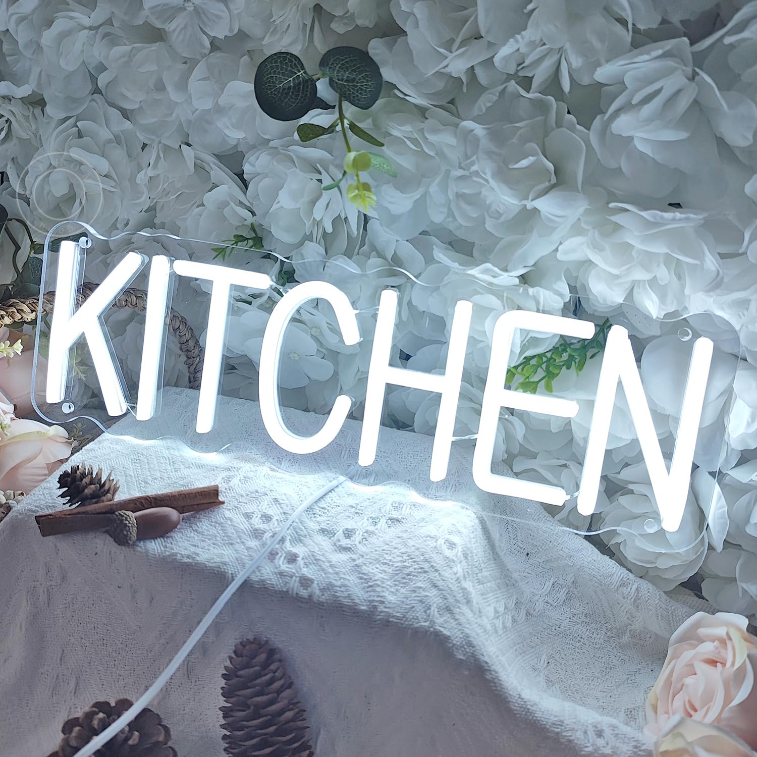 SYLHOME Kitchen LED Neon Light Sign Decor, Cold White Acrylic, 15.75in X 5.12in, Model NS-YG5VD-KITCHEN-CW