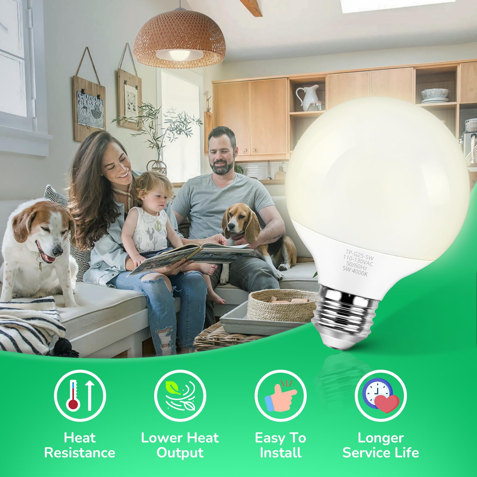 MAXvolador G25 LED Globe Bulbs, 60W Equivalent, Neutral White 4000K, Non-Dimmable 500LM, 8-Pack for Bathroom Vanity & Makeup Mirror