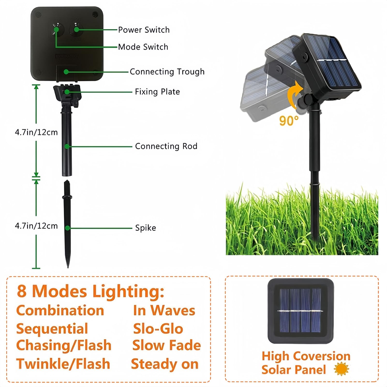 2-Pack 200 Led Solar String Lights For Outside, Solar Christmas Lights Outdoor Waterproof, Green Wire Solar Tree Lights With 8 L