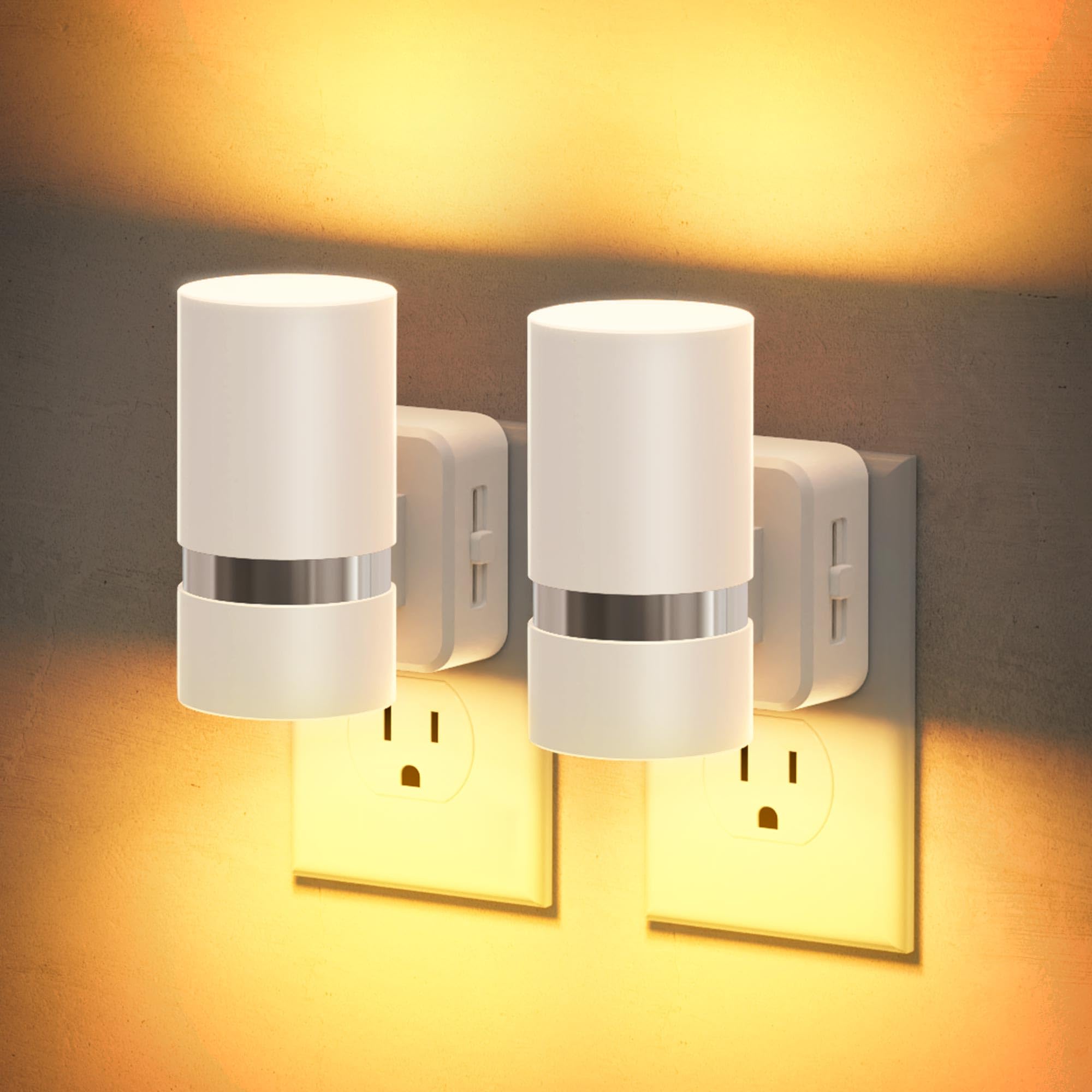 JandCase Night Lights Plug into Wall, Automatic Night Light with Dusk to Dawn, 2 Pack Amber 0-100LM Dimmable Plug in LED Nightli